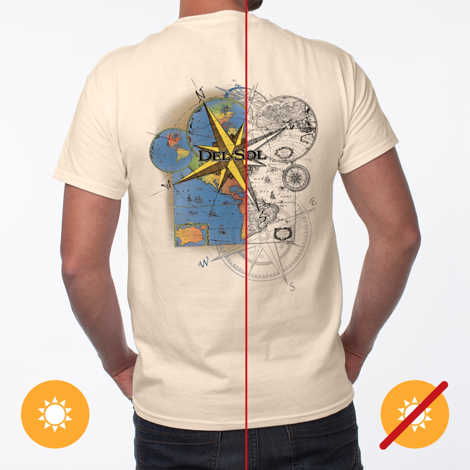 Men Classic Crew Tee - Lost Atlas - Beige by DelSol by Men - 1 Pc T-Shirt