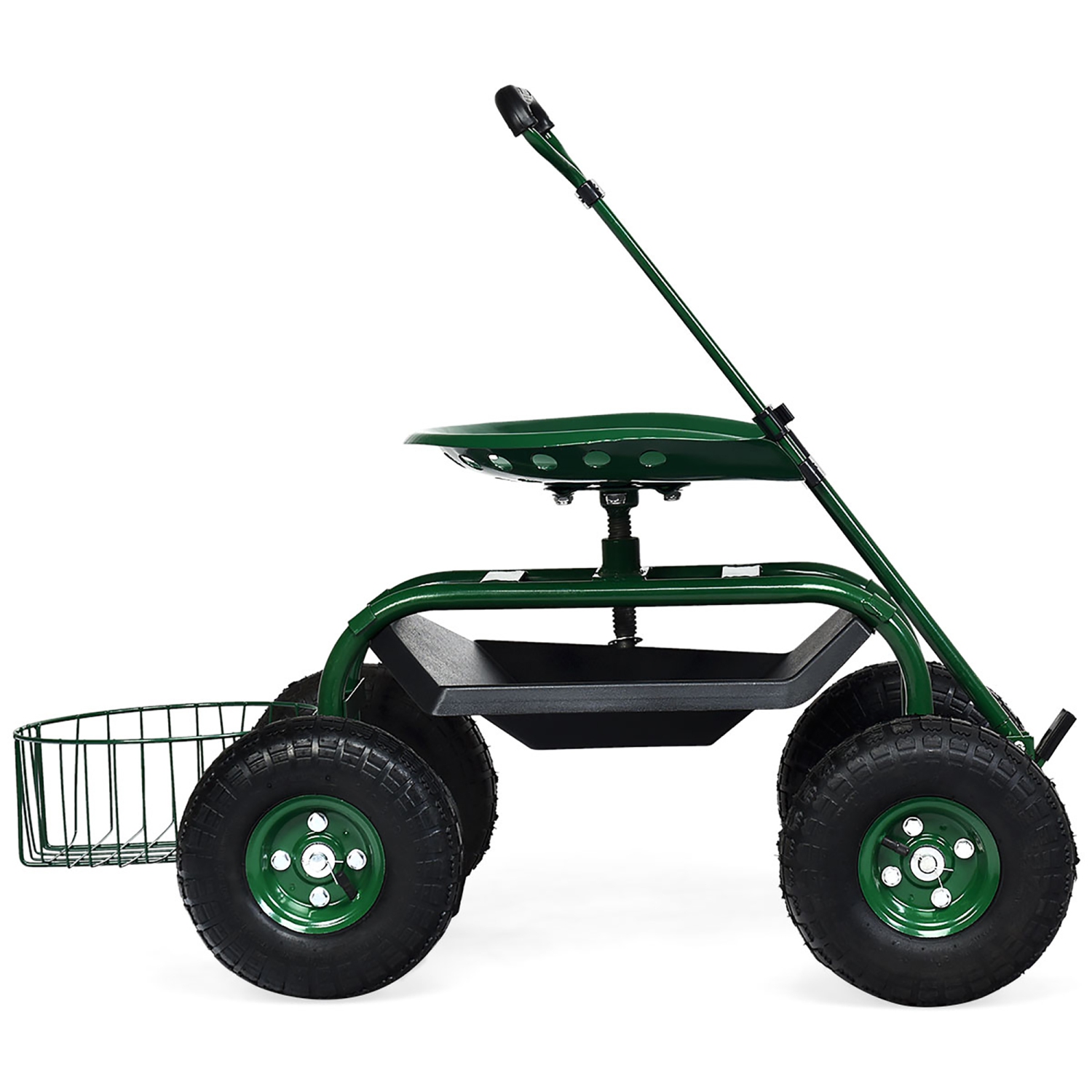Costway Garden Cart Rolling Work Seat w/Tray Basket E xtendable Handle Green