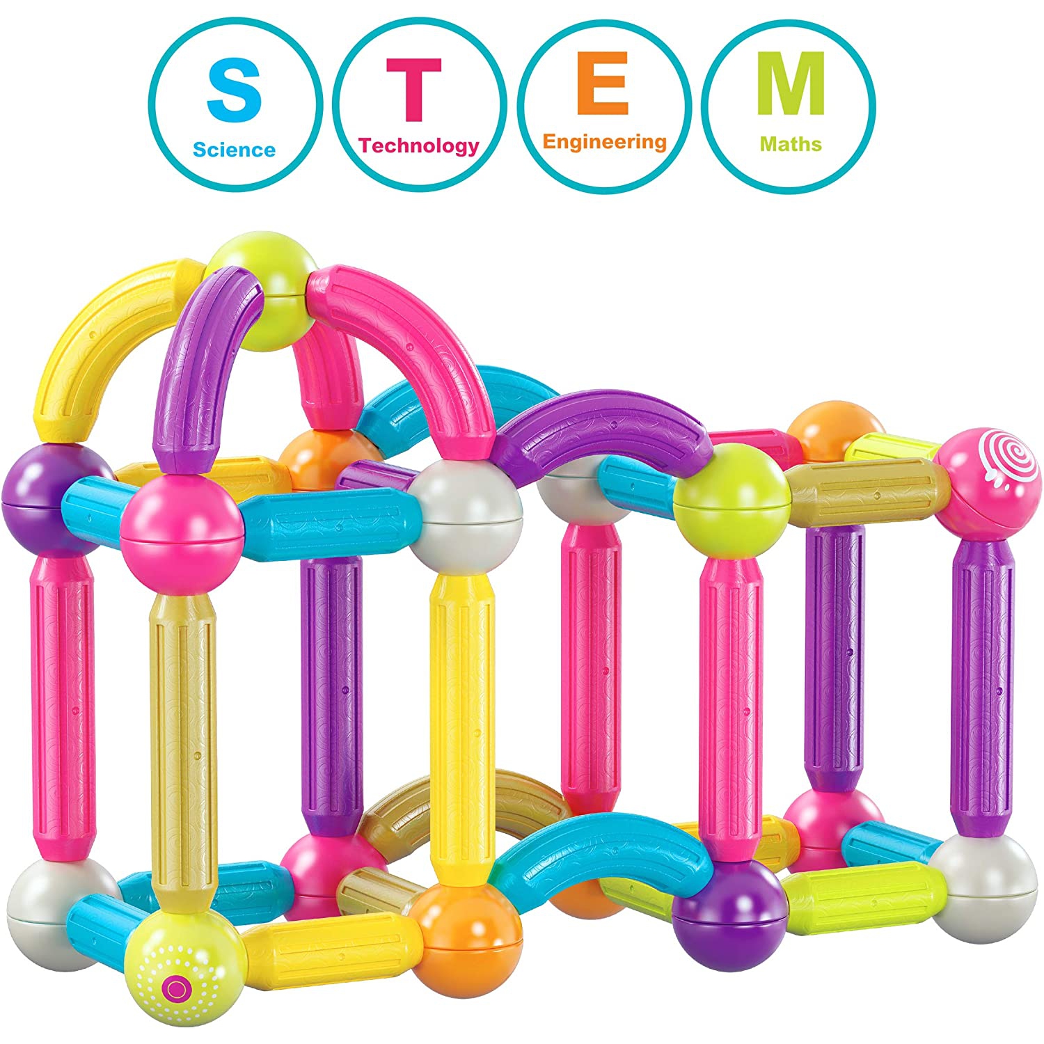 Contixo Magnet Stix, 3D Magnetic Building Sticks, Toddler Toys, STEM & Sensory Learning, Kids ages 3+, for Boys & Girls, Includes Storage Bag, 68 Pcs