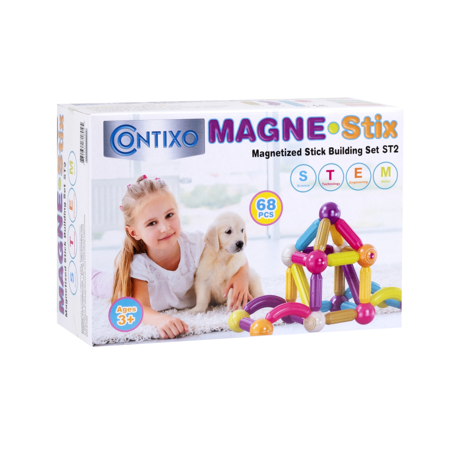 Contixo Magnet Stix, 3D Magnetic Building Sticks, Toddler Toys, STEM & Sensory Learning, Kids ages 3+, for Boys & Girls, Includes Storage Bag, 68 Pcs