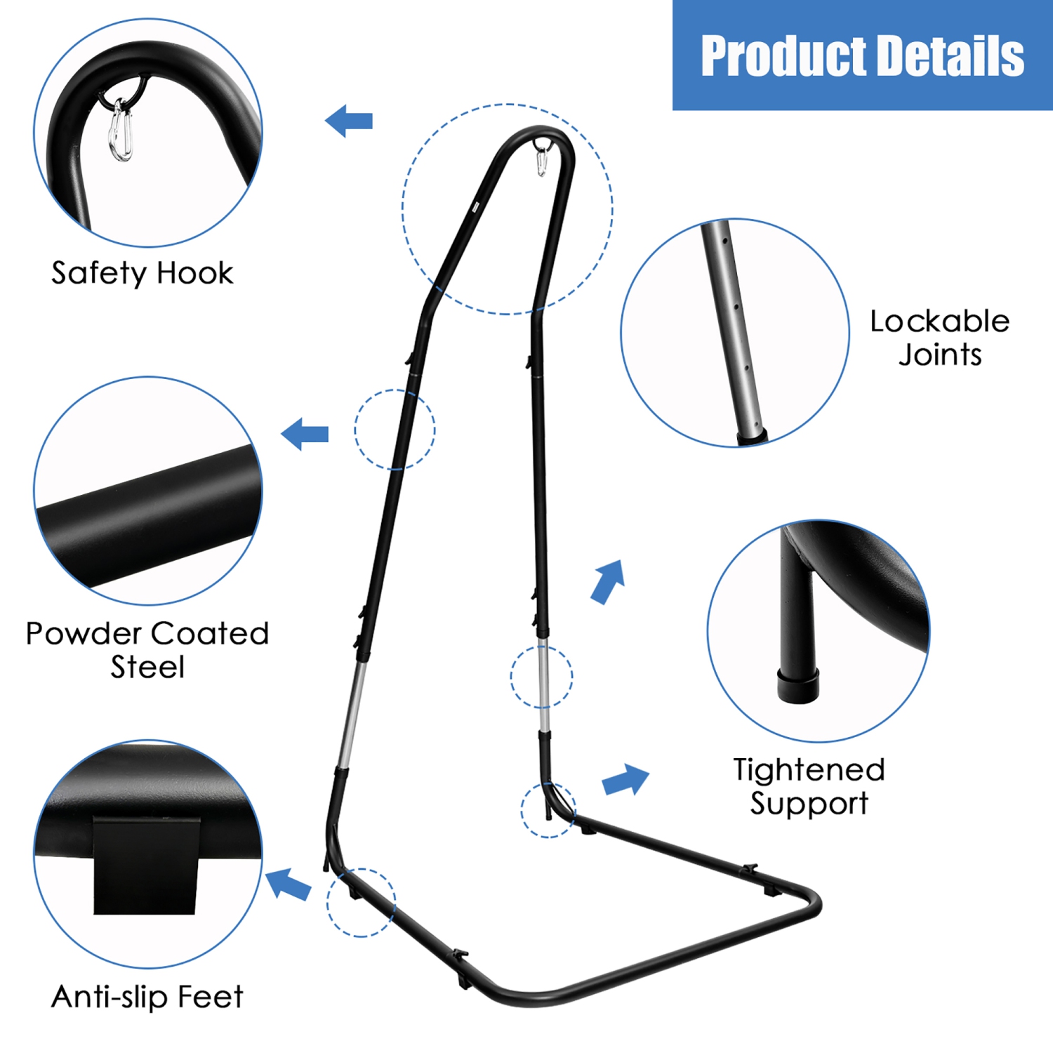 Costway Patio Adjustable 77" to 93" Hammock Chair Stand Hanging Chair Stand