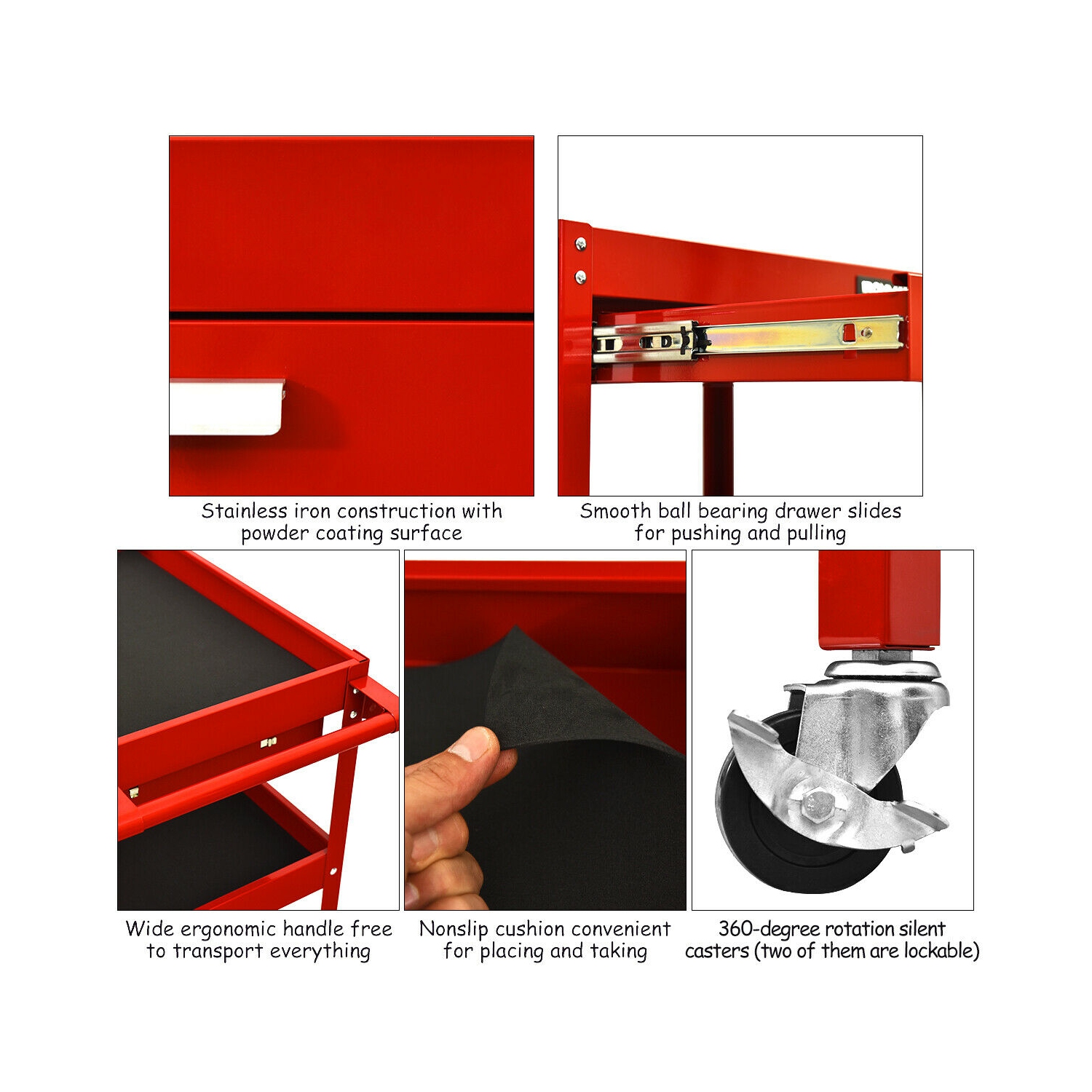 Costway Three Tray Rolling Tool Cart Mechanic Cabinet Storage ToolBox Organizer w/Drawer