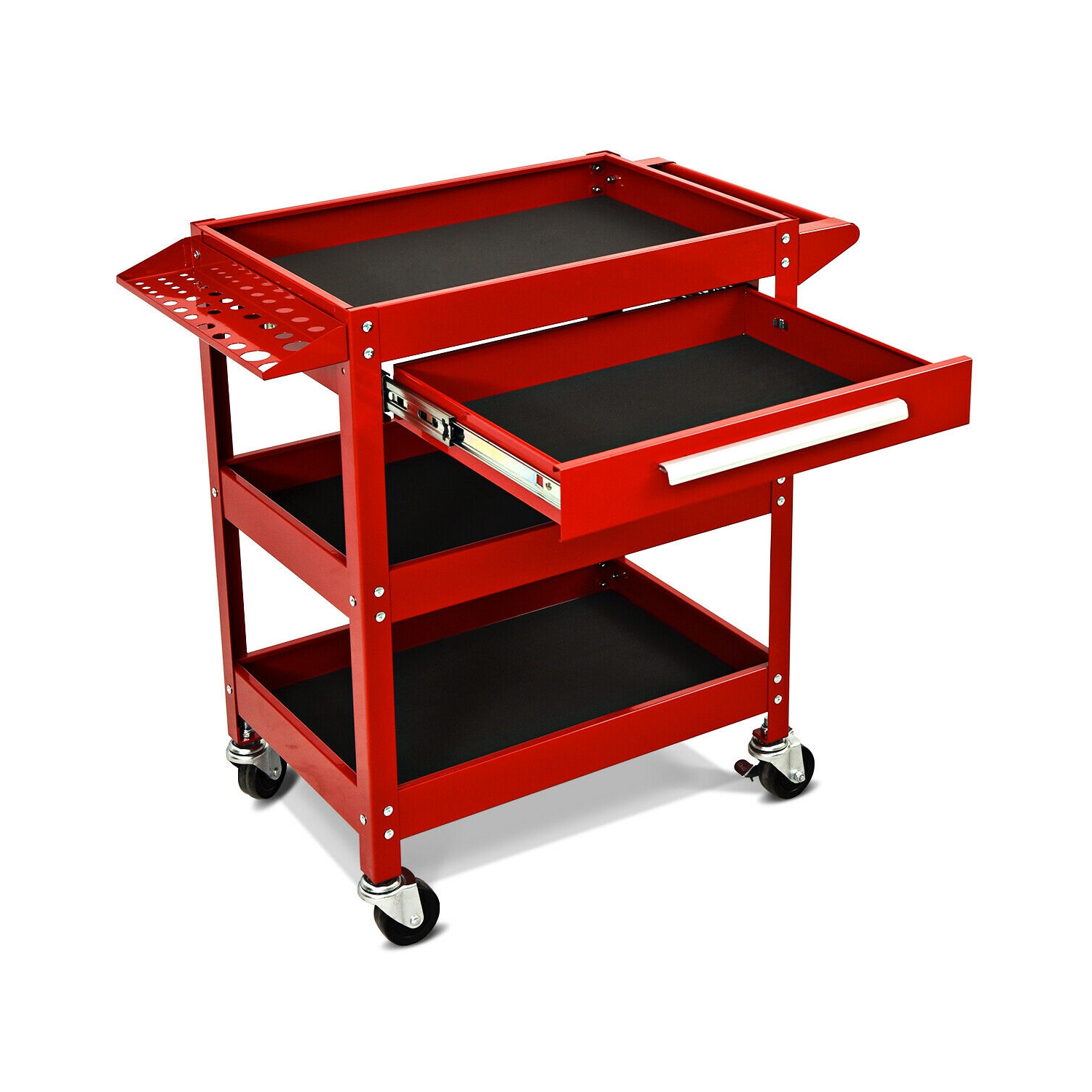 Costway Three Tray Rolling Tool Cart Mechanic Cabinet Storage ToolBox Organizer w/Drawer