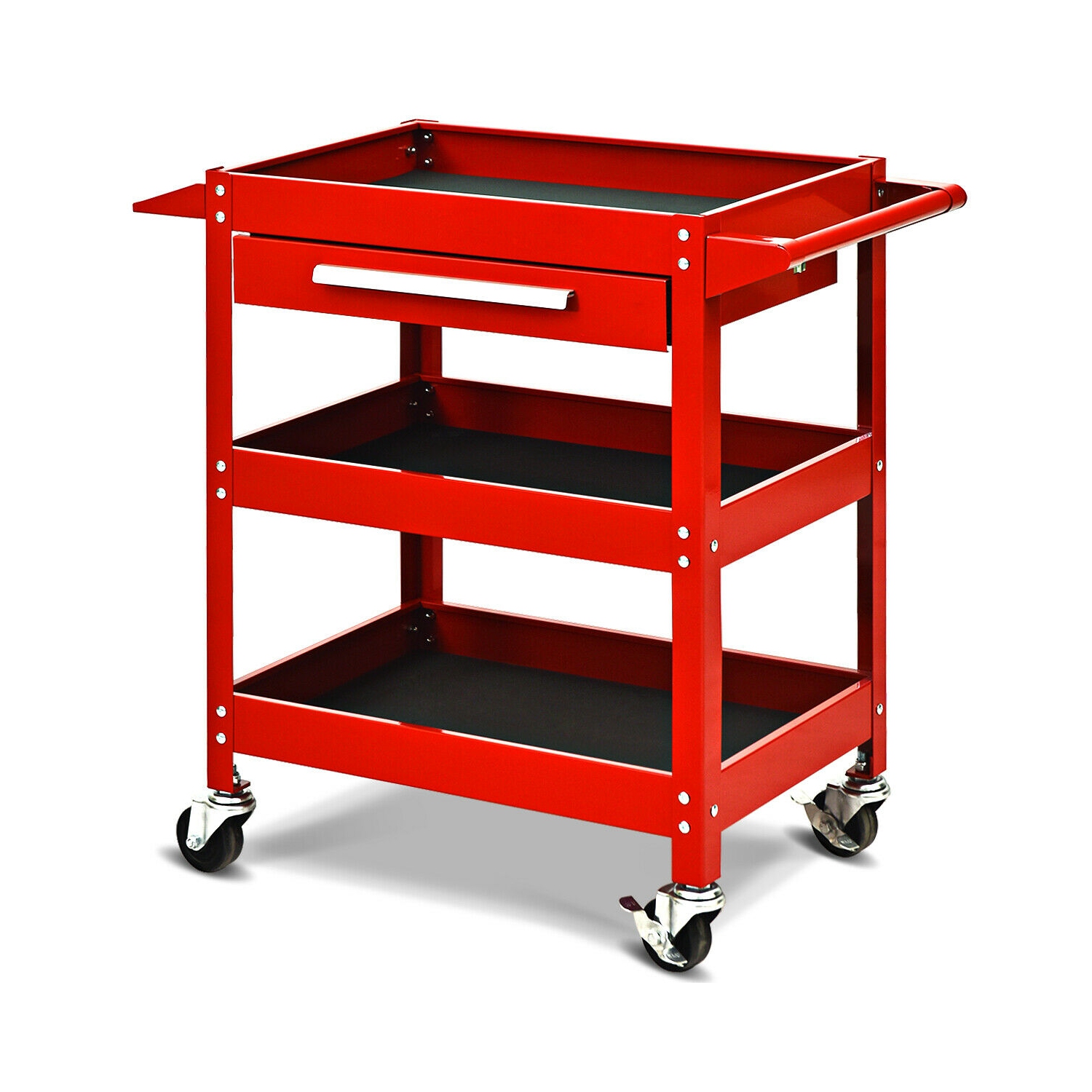 Costway Three Tray Rolling Tool Cart Mechanic Cabinet Storage ToolBox Organizer w/Drawer