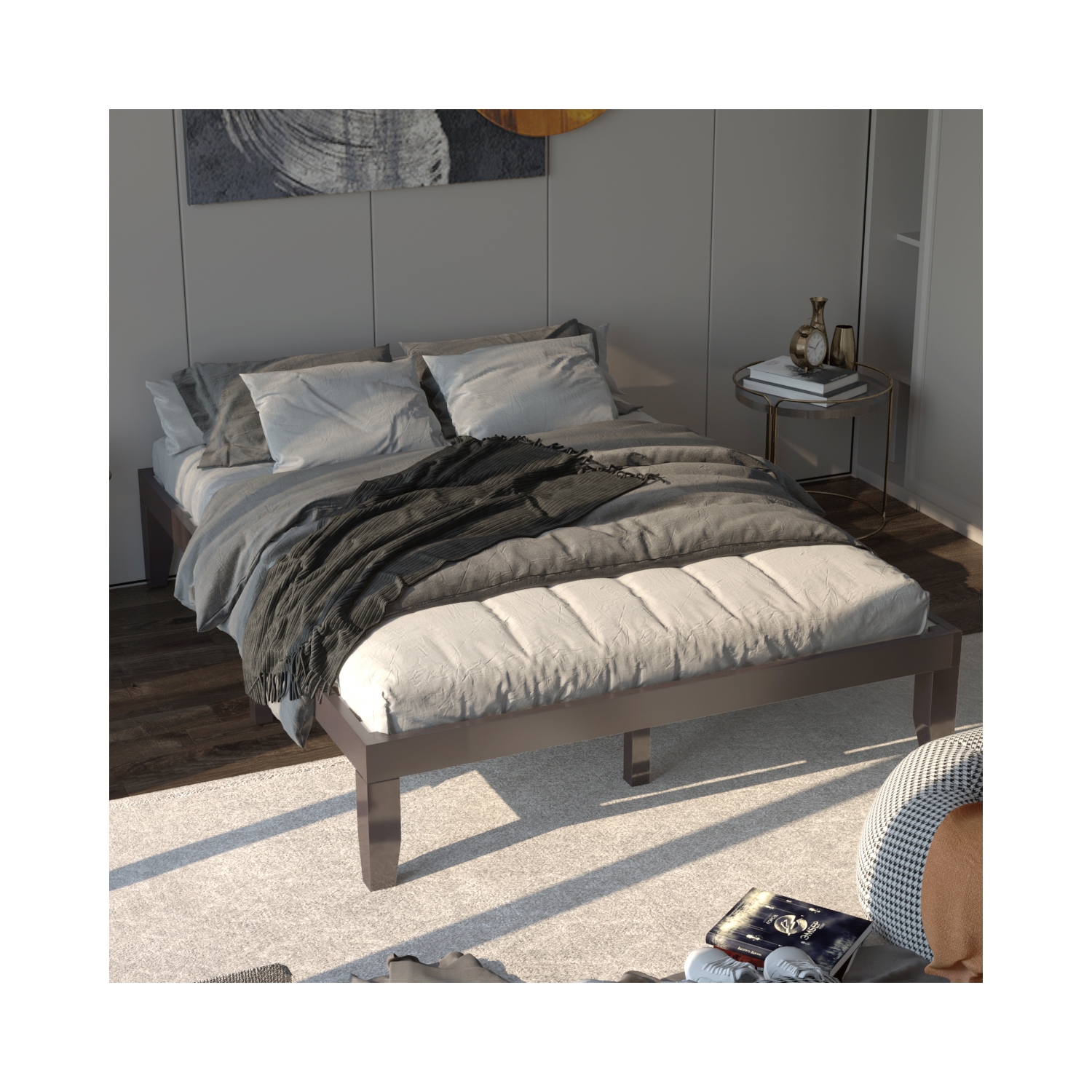 Costway Queen Size 14'' Wooden Bed Frame Mattress Platform Wood Slats Support