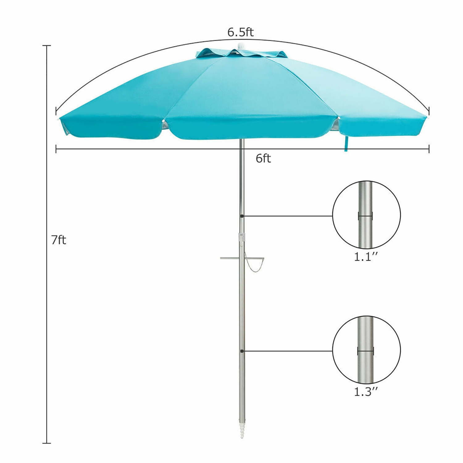 Costway 6.5 FT Patio Beach Umbrella Sun Shade Tilt Aluminum Sports Portable Carry Bag Multicolor/Blue/Turquoise/Beige