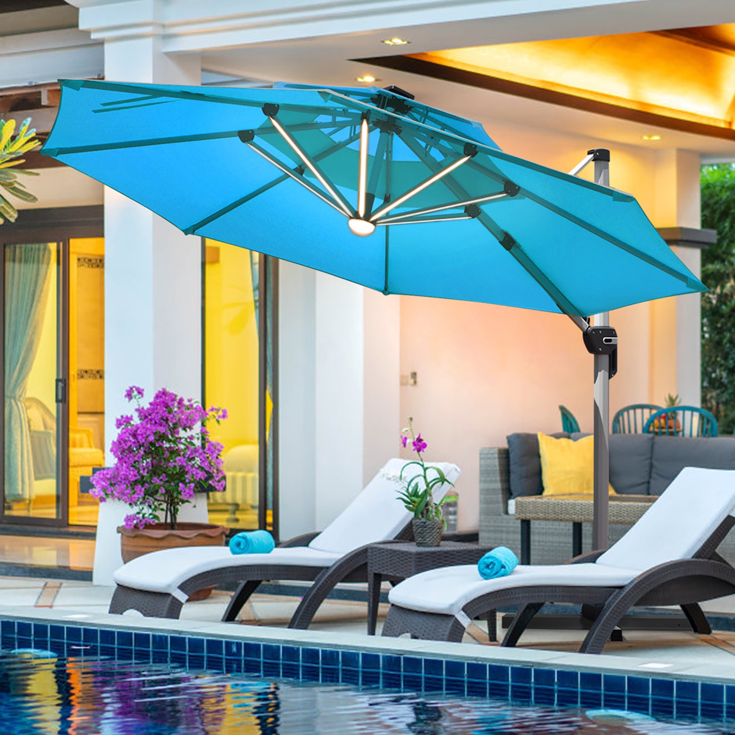 Costway 10ft Solar LED Patio Umbrella 360Degree Rotation W/USB