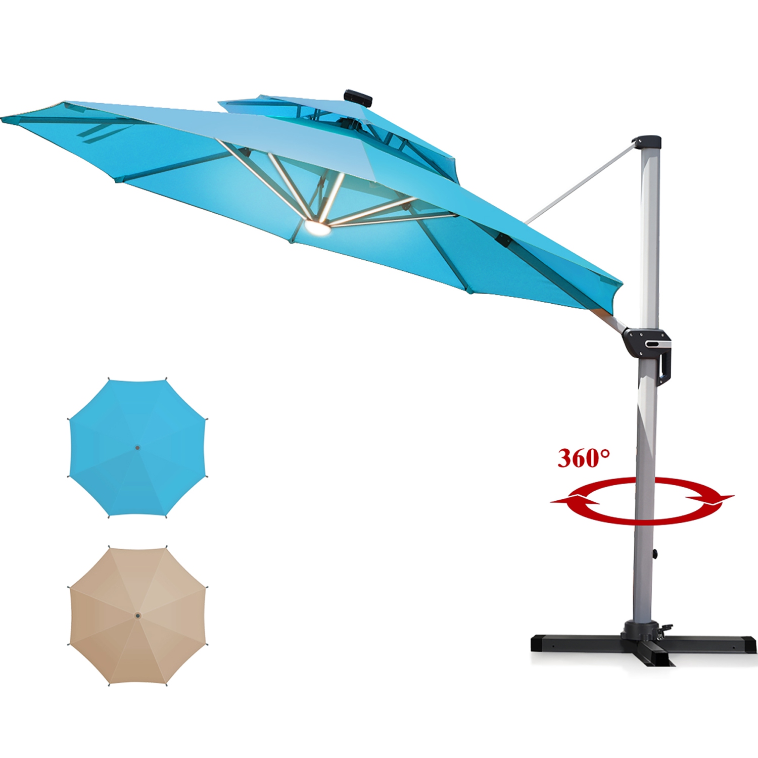 Costway 10ft Solar LED Patio Umbrella 360Degree Rotation W/USB