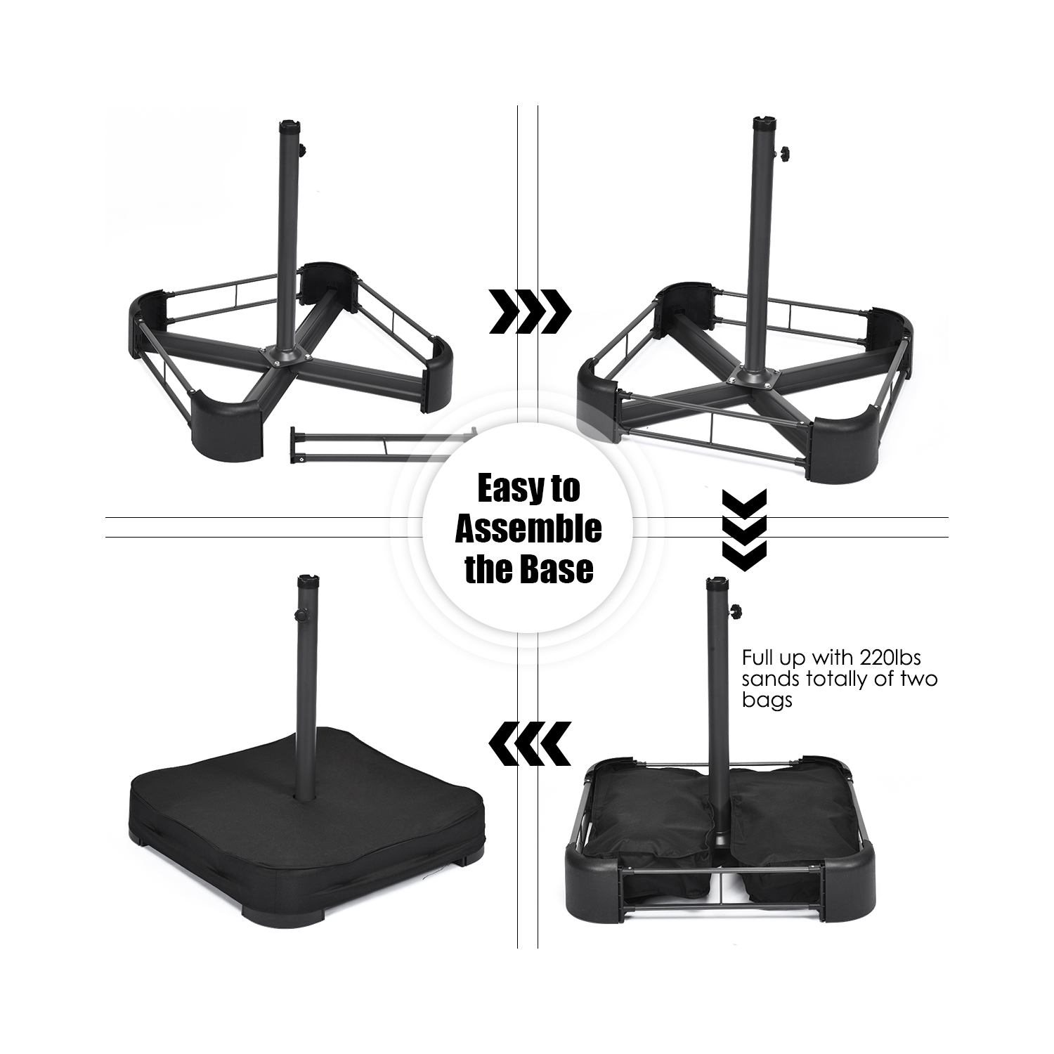 Parasol double de 4.60 m Costway avec base à manivelle et LED solaire pour terrasse, Le Tan