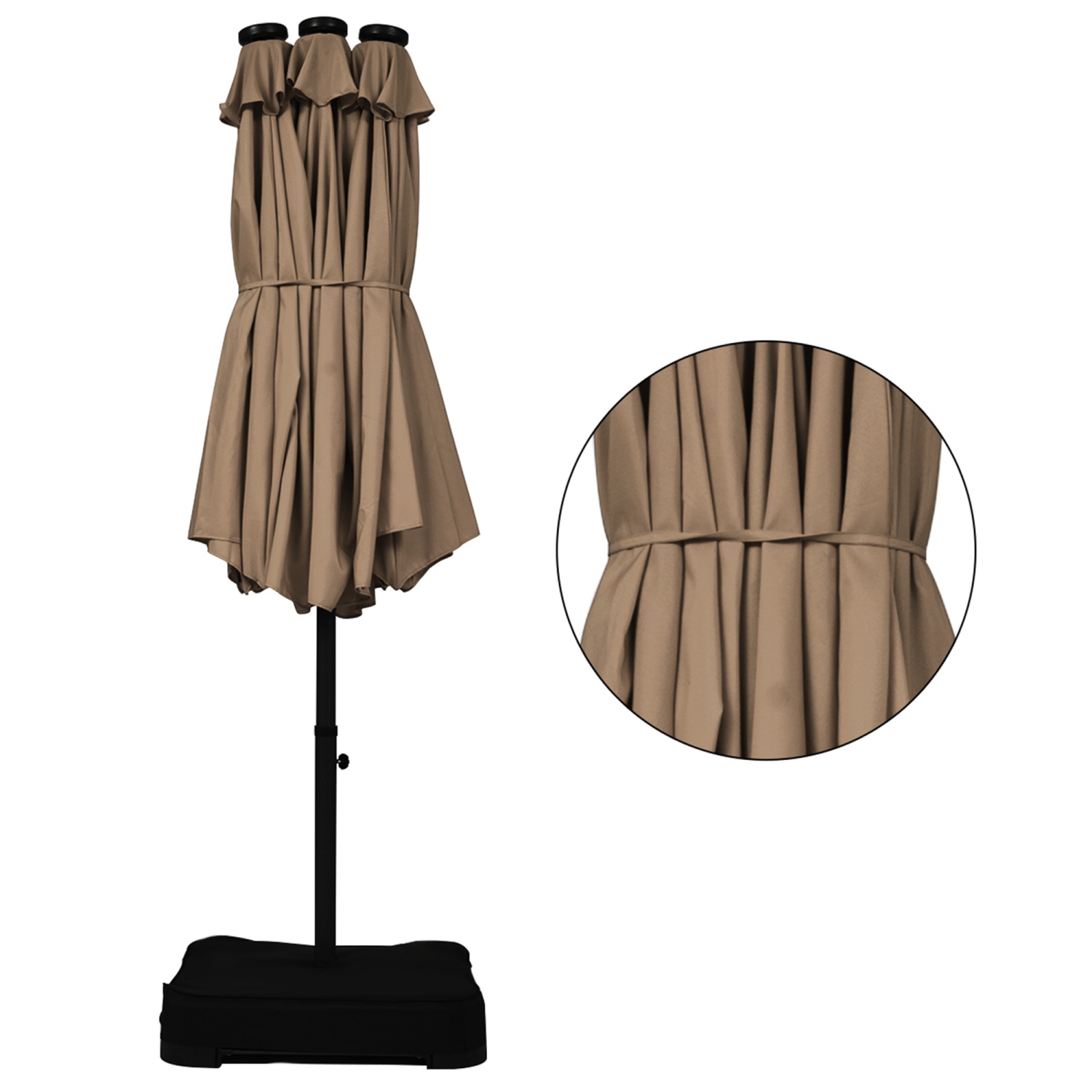 Parasol double de 4.60 m Costway avec base à manivelle et LED solaire pour terrasse, Le Tan