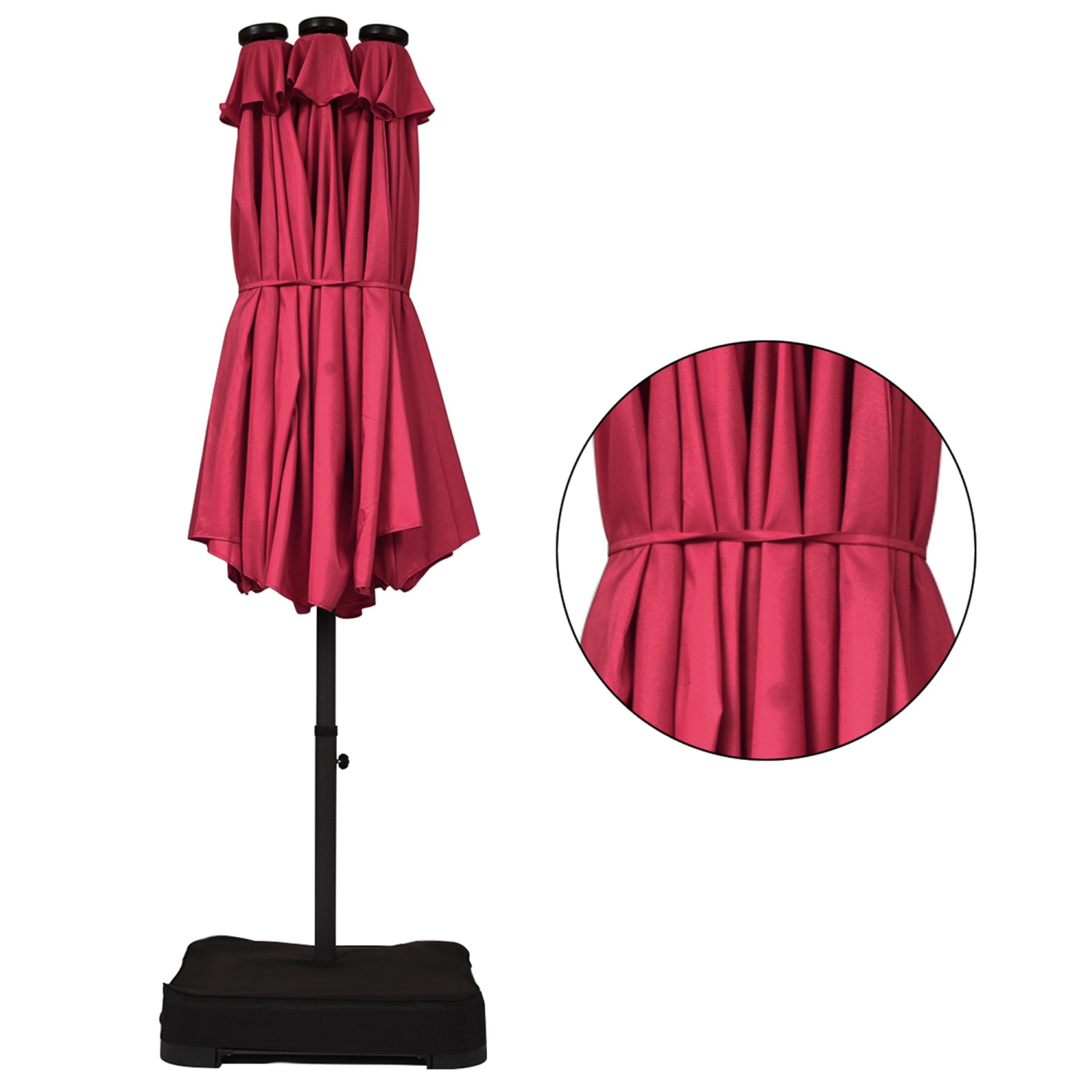 Costway 15Ft Patio Double-Sided Solar LED Market Umbrella Crank Base Burgundy