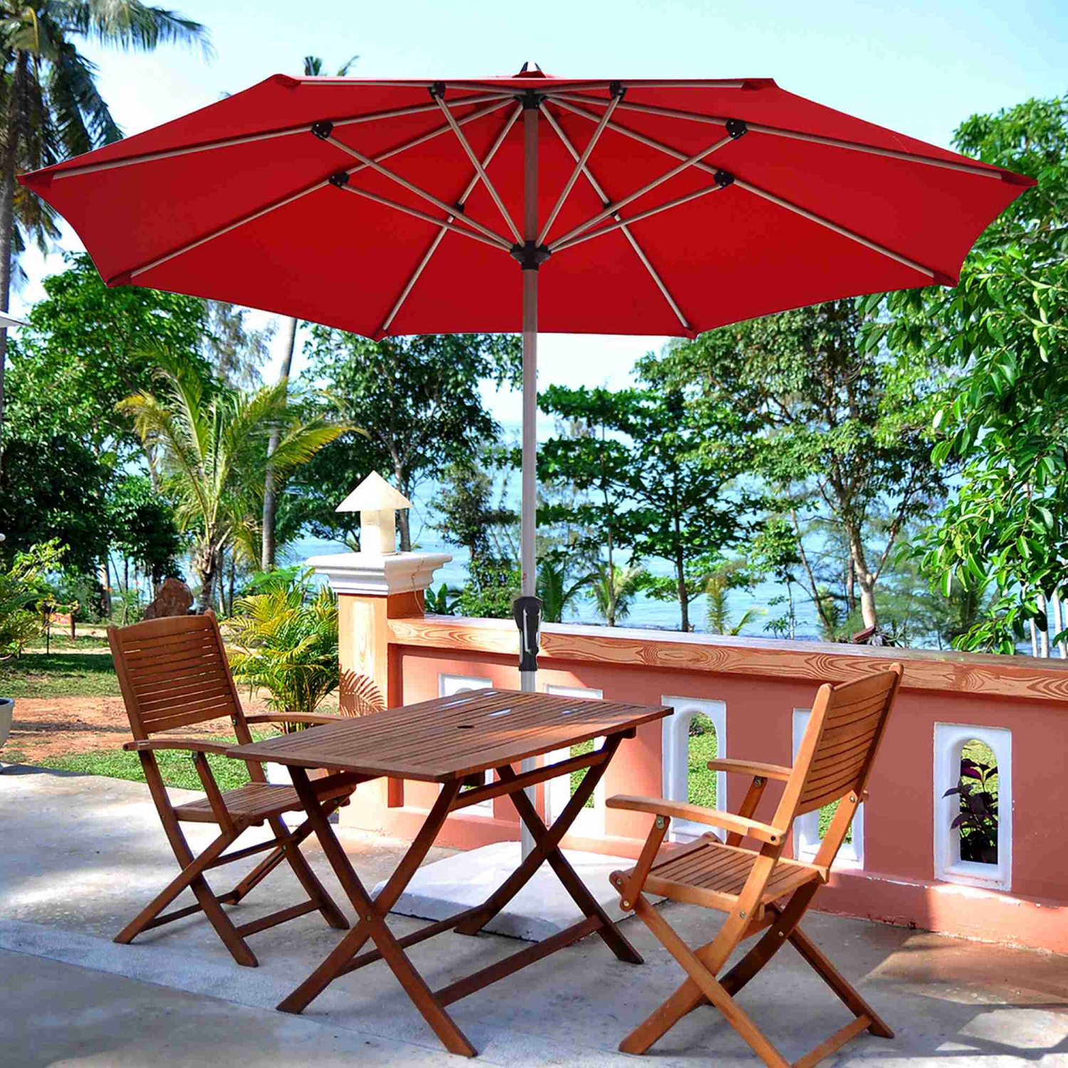 Costway 9' Patio Market Umbrella Outdoor Table Aluminum Crank W/8 Rib