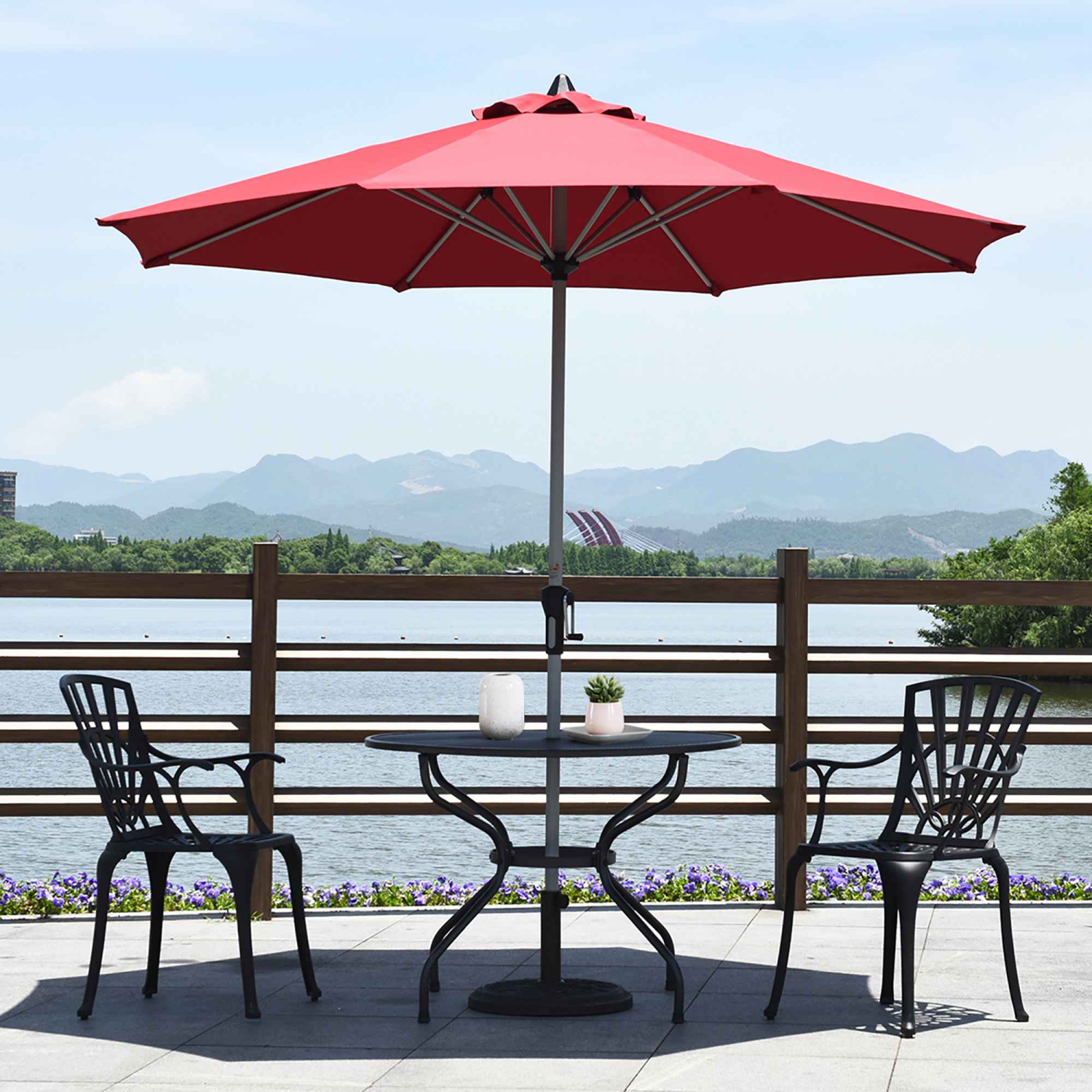 Costway 9' Patio Market Umbrella Outdoor Table Aluminum Crank W/8 Rib
