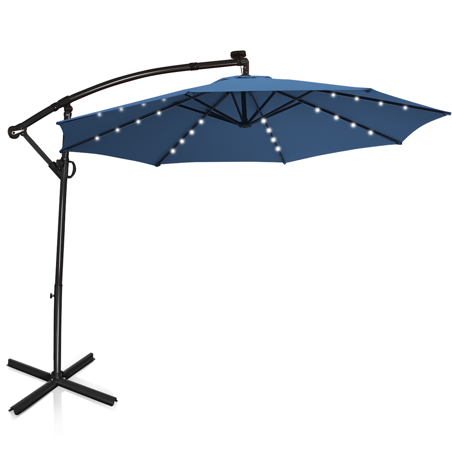 Costway 10FT Patio Offset Umbrella Solar LED 360degrees Rotation