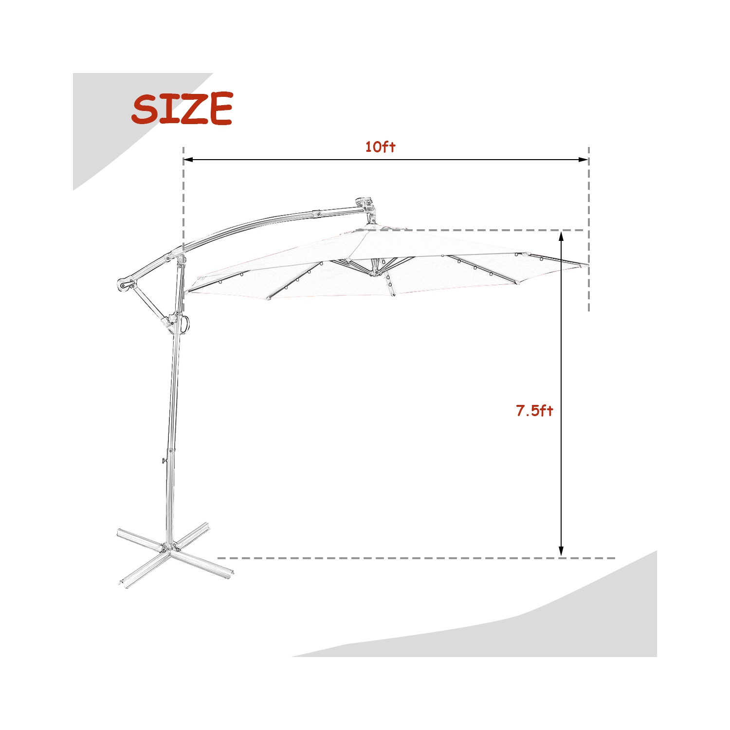 Costway 10FT Patio Offset Umbrella Solar LED 360degrees Rotation
