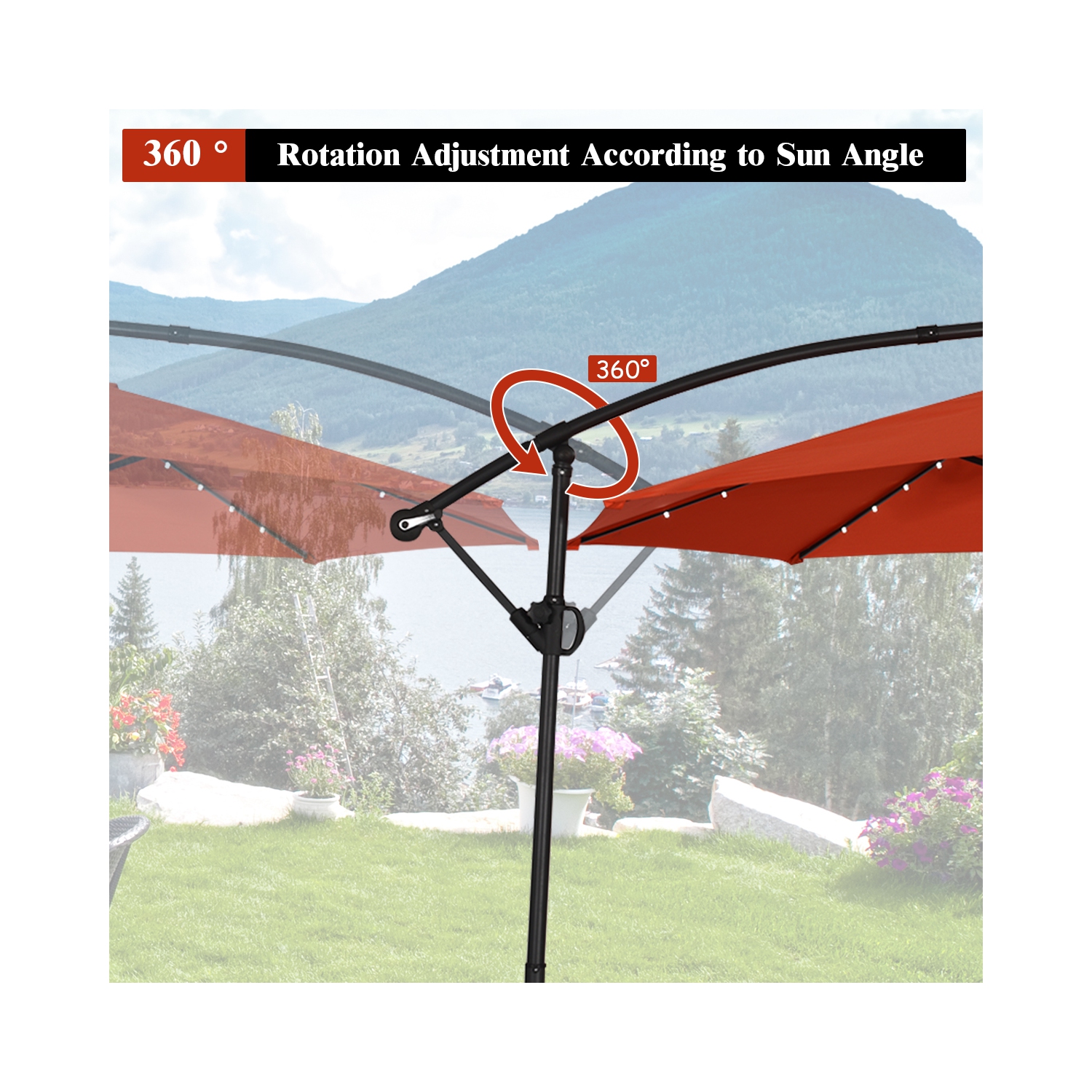 Costway 10FT Patio Offset Umbrella Solar LED 360degrees Rotation