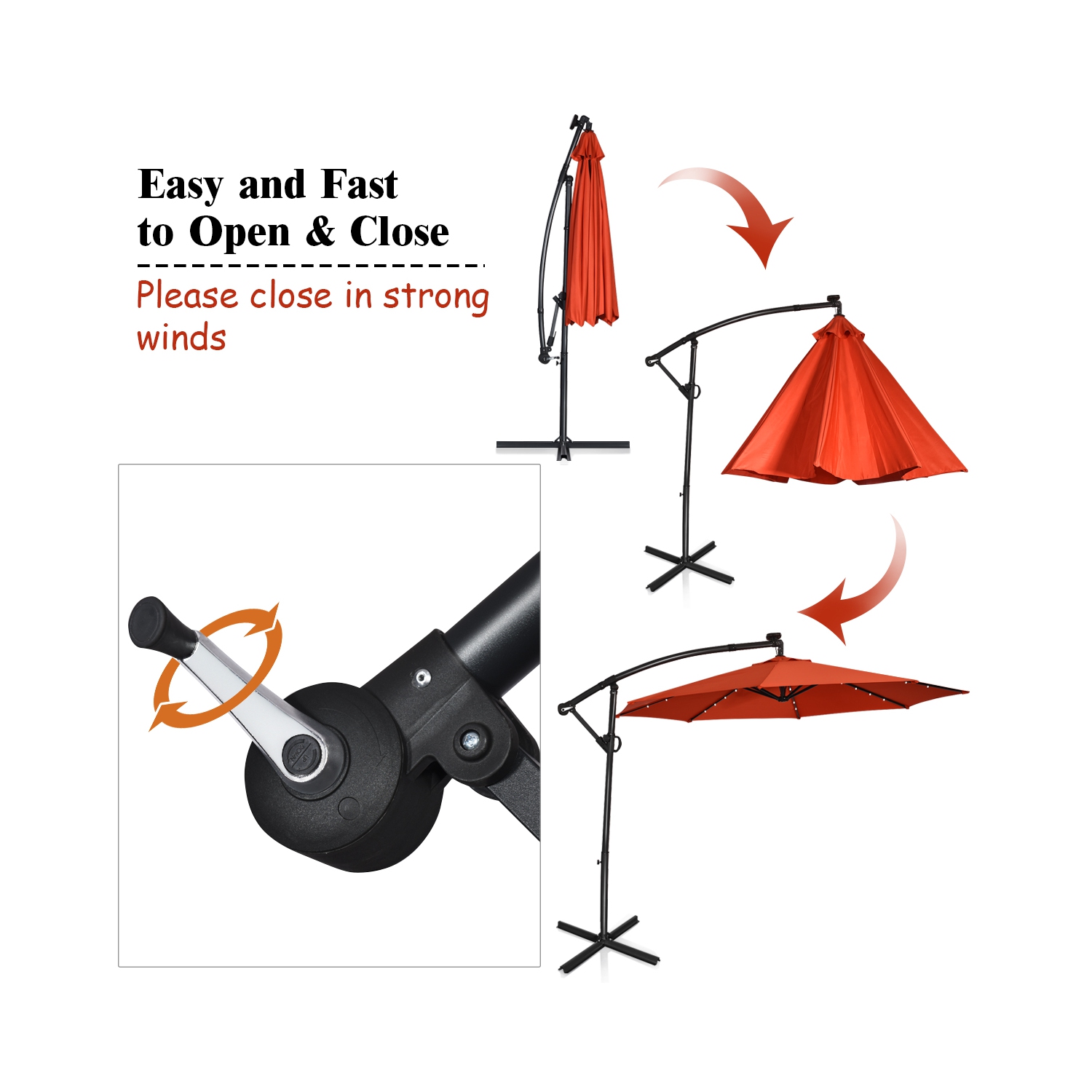 Costway 10FT Patio Offset Umbrella Solar LED 360degrees Rotation