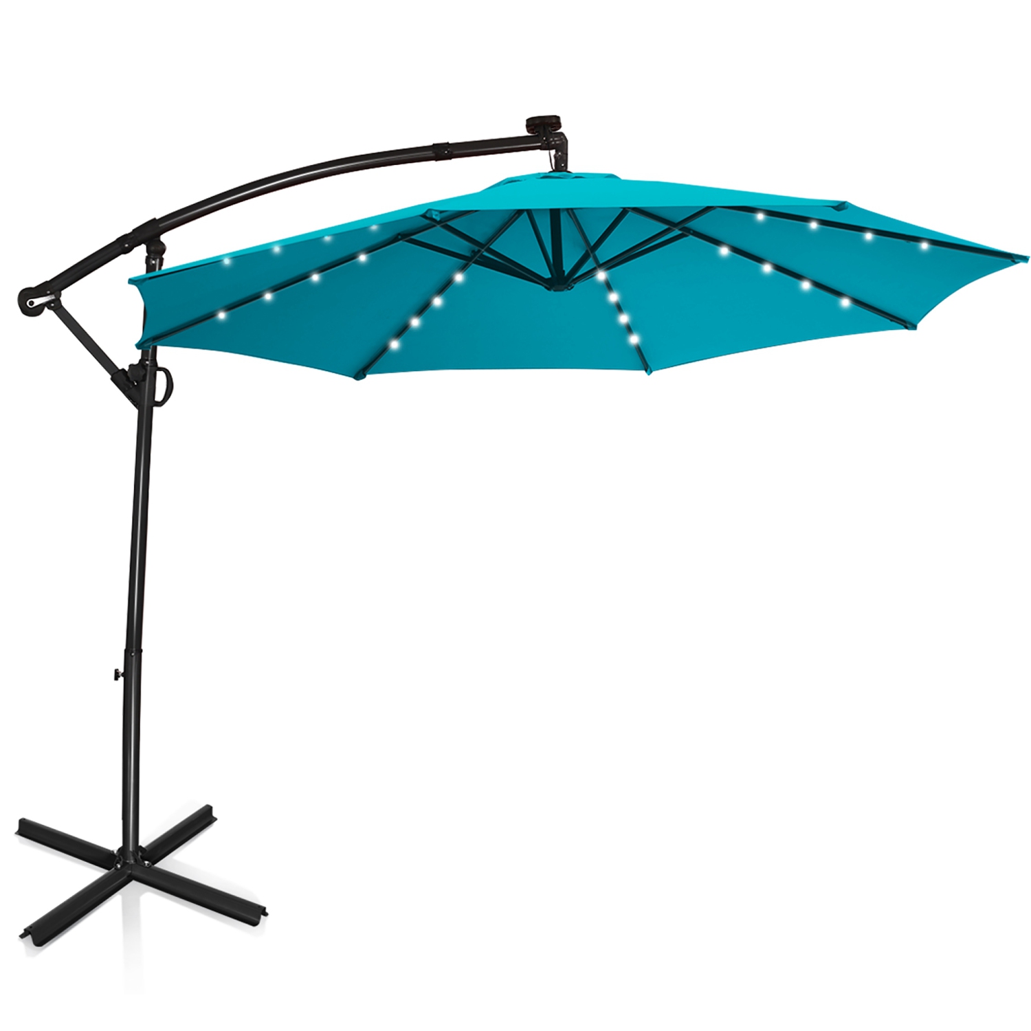 Costway 10FT Patio Offset Umbrella Solar LED 360degrees Rotation