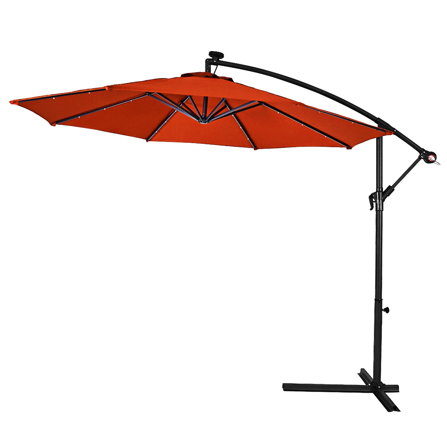 Costway 10' Hanging Solar LED Umbrella Patio Sun Shade Offset Market W/Base Orange