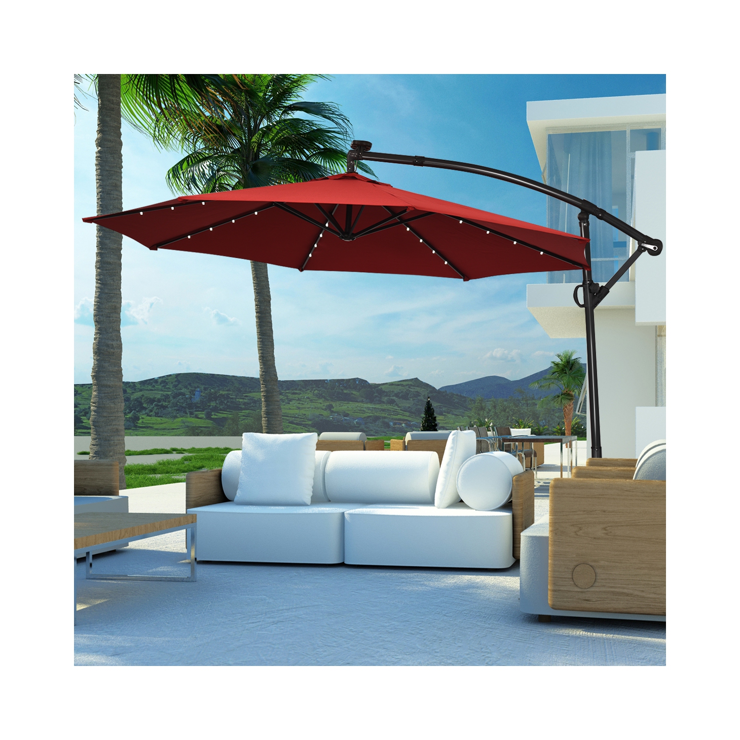 Parasol déporté solaire LED Costway 305cm