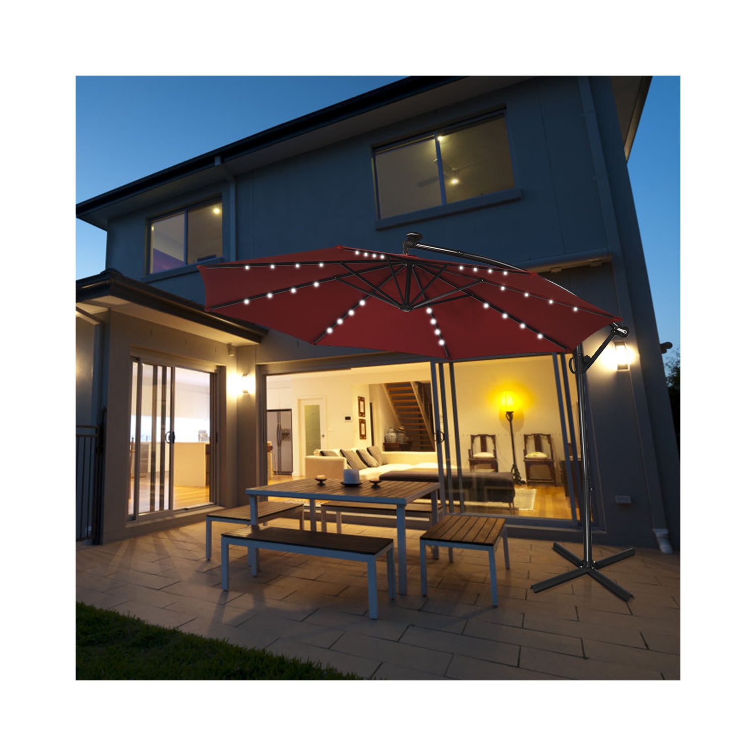 Parasol déporté solaire LED Costway 305cm