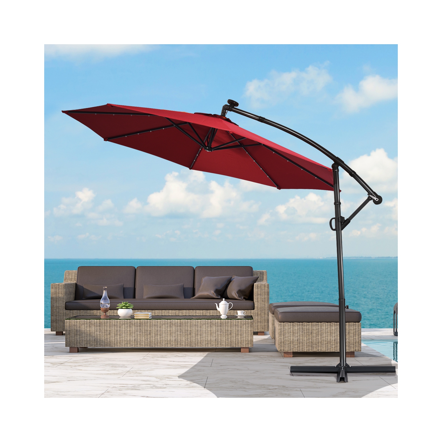 Parasol déporté solaire LED Costway 305cm