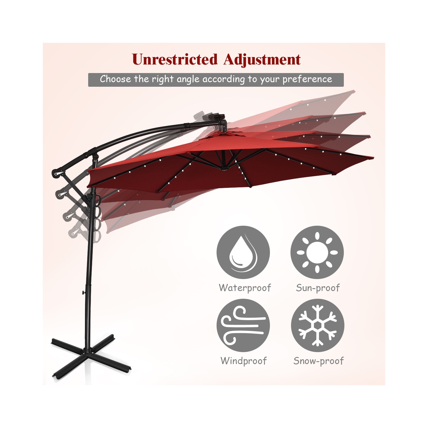 Parasol déporté solaire LED Costway 305cm
