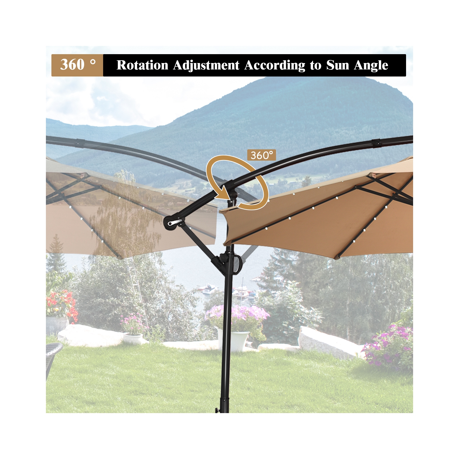 Costway 10FT Patio Offset Umbrella Solar LED 360degrees Rotation