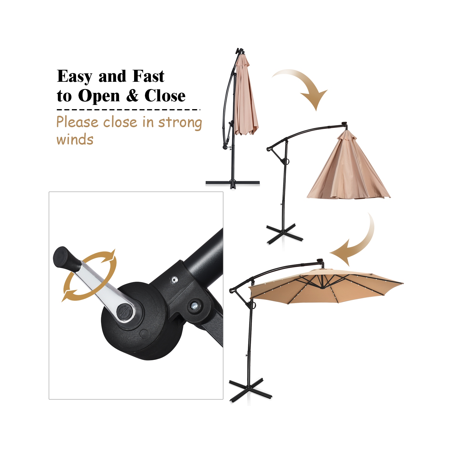 Costway 10FT Patio Offset Umbrella Solar LED 360degrees Rotation