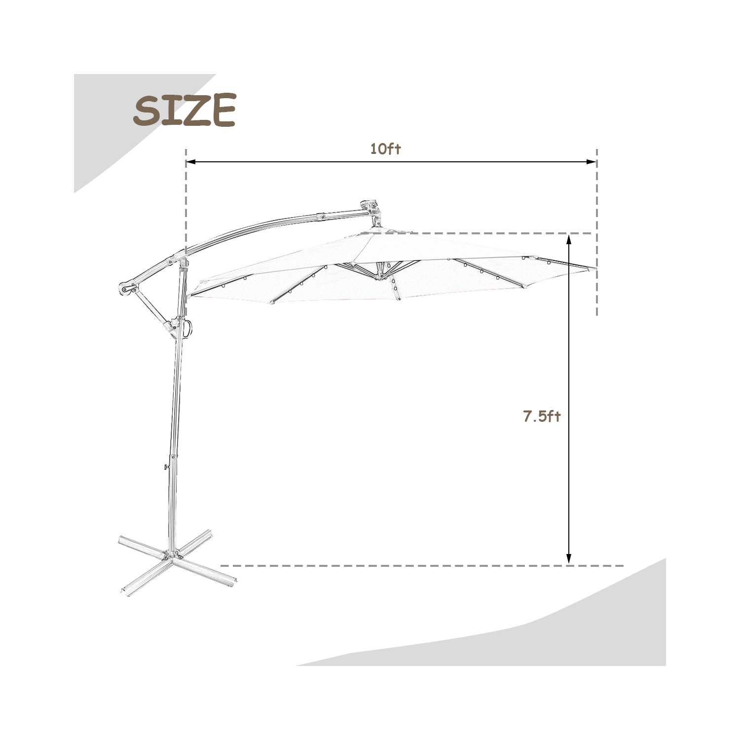 Costway 10FT Patio Offset Umbrella Solar LED 360degrees Rotation
