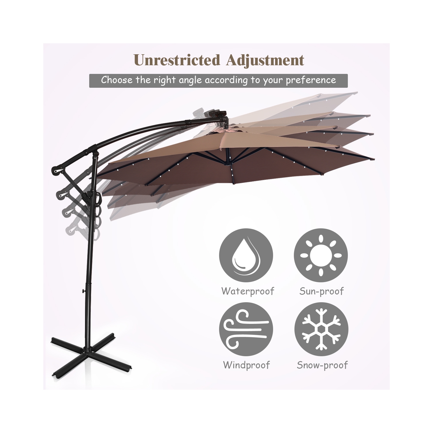 Costway 10FT Patio Offset Umbrella Solar LED 360degrees Rotation