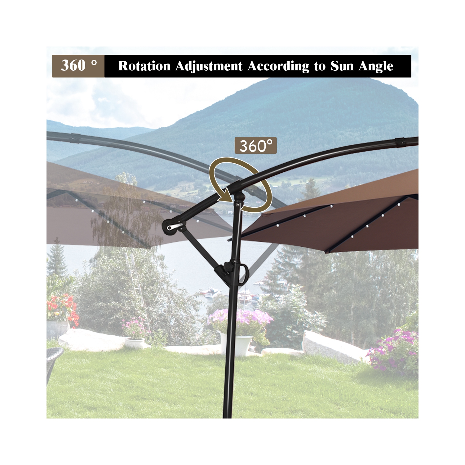 Costway 10FT Patio Offset Umbrella Solar LED 360degrees Rotation