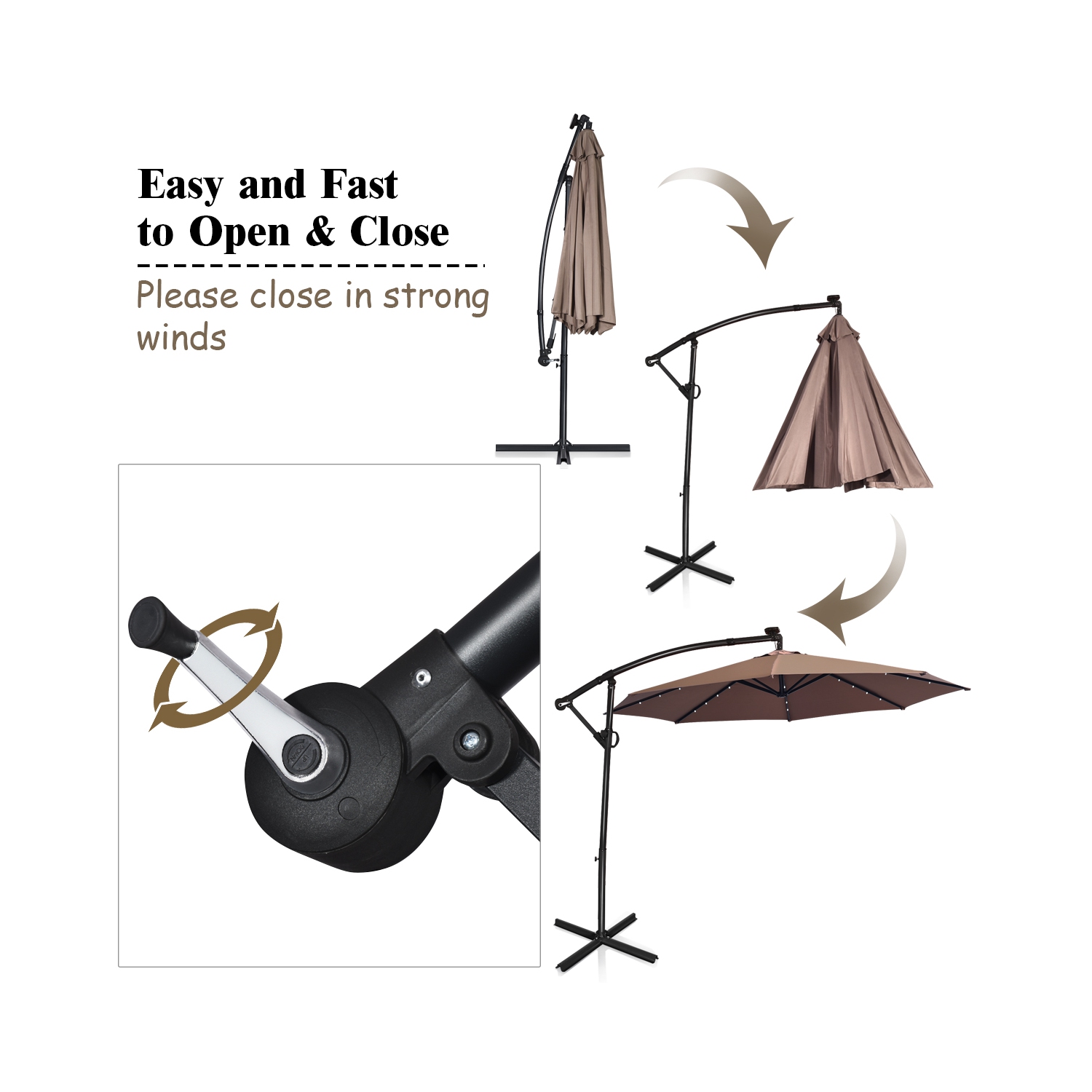 Costway 10FT Patio Offset Umbrella Solar LED 360degrees Rotation