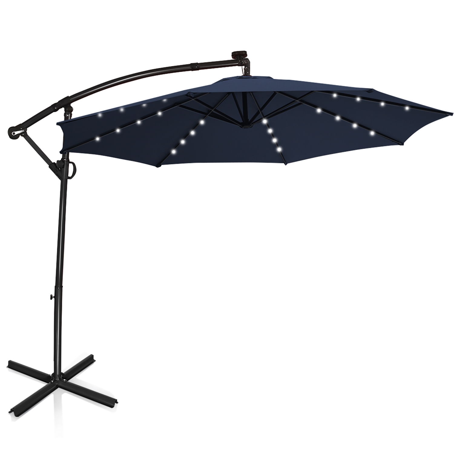 Costway 10FT Patio Offset Umbrella Solar LED 360degrees Rotation
