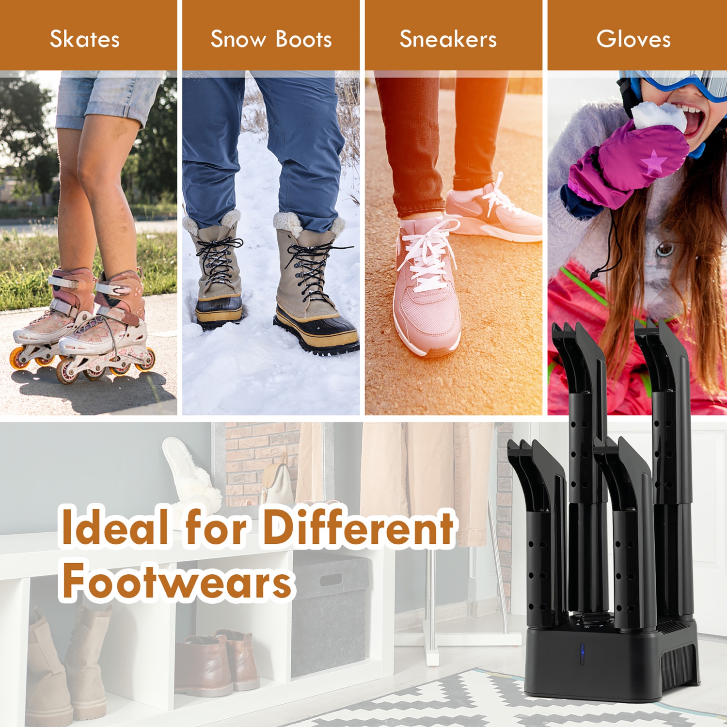 Sèche chaussure électrique - Mural - 2 paires de chaussures, bottes, gants  ou chapeaux et vestes