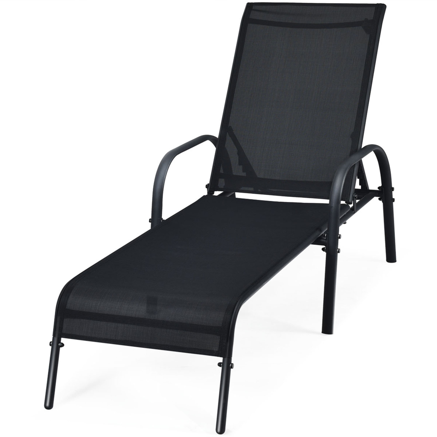 Chaise Longue Réglable Gymax Fauteuil inclinable d’extérieur avec Accoudoirs