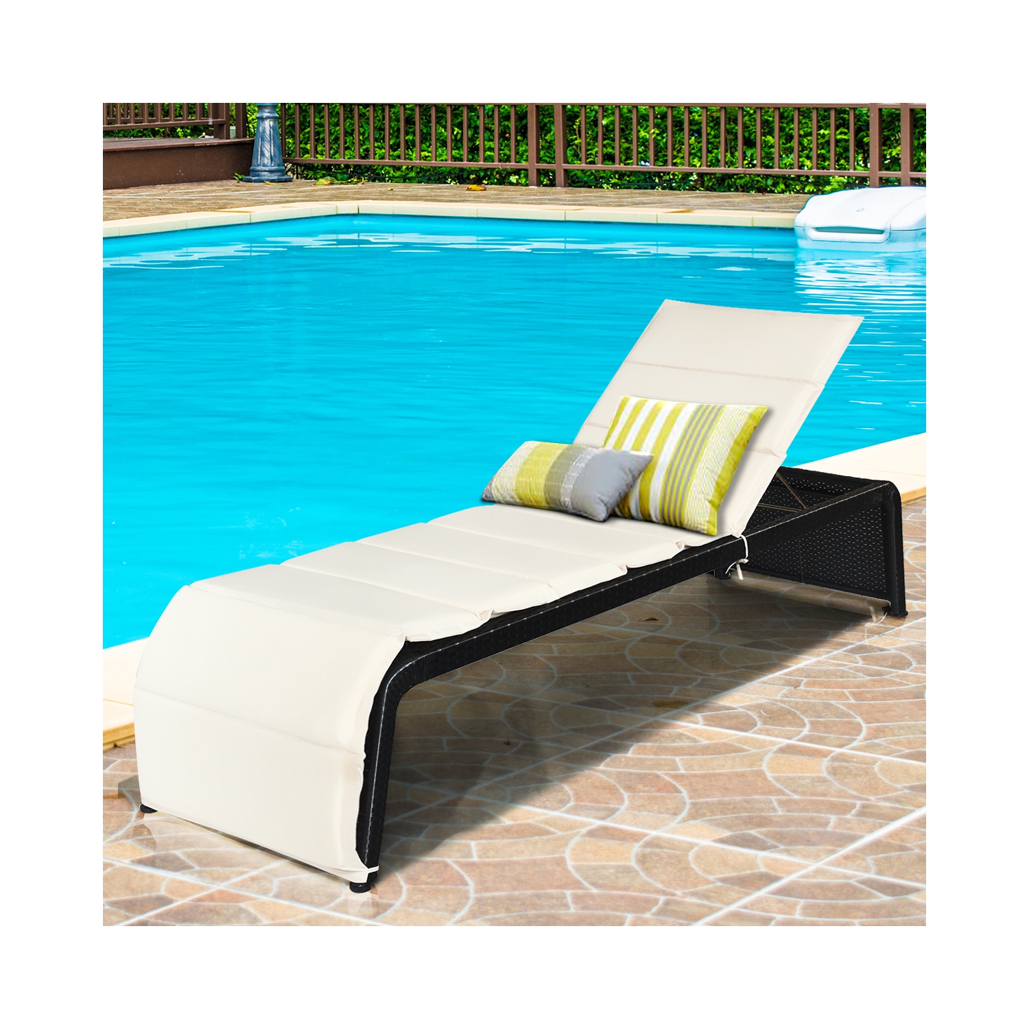 Chaise longue de patio en rotin Dossier réglable Jardin rembourré Costway