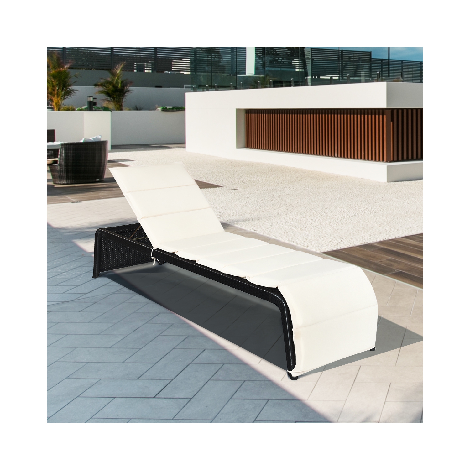 Chaise longue de patio en rotin Dossier réglable Jardin rembourré Costway