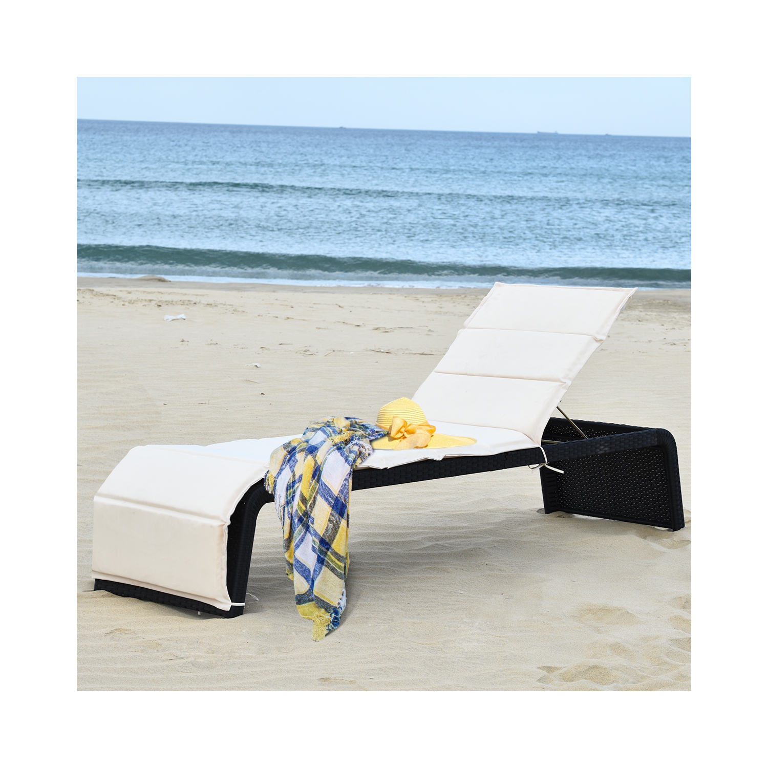 Chaise longue de patio en rotin Dossier réglable Jardin rembourré Costway