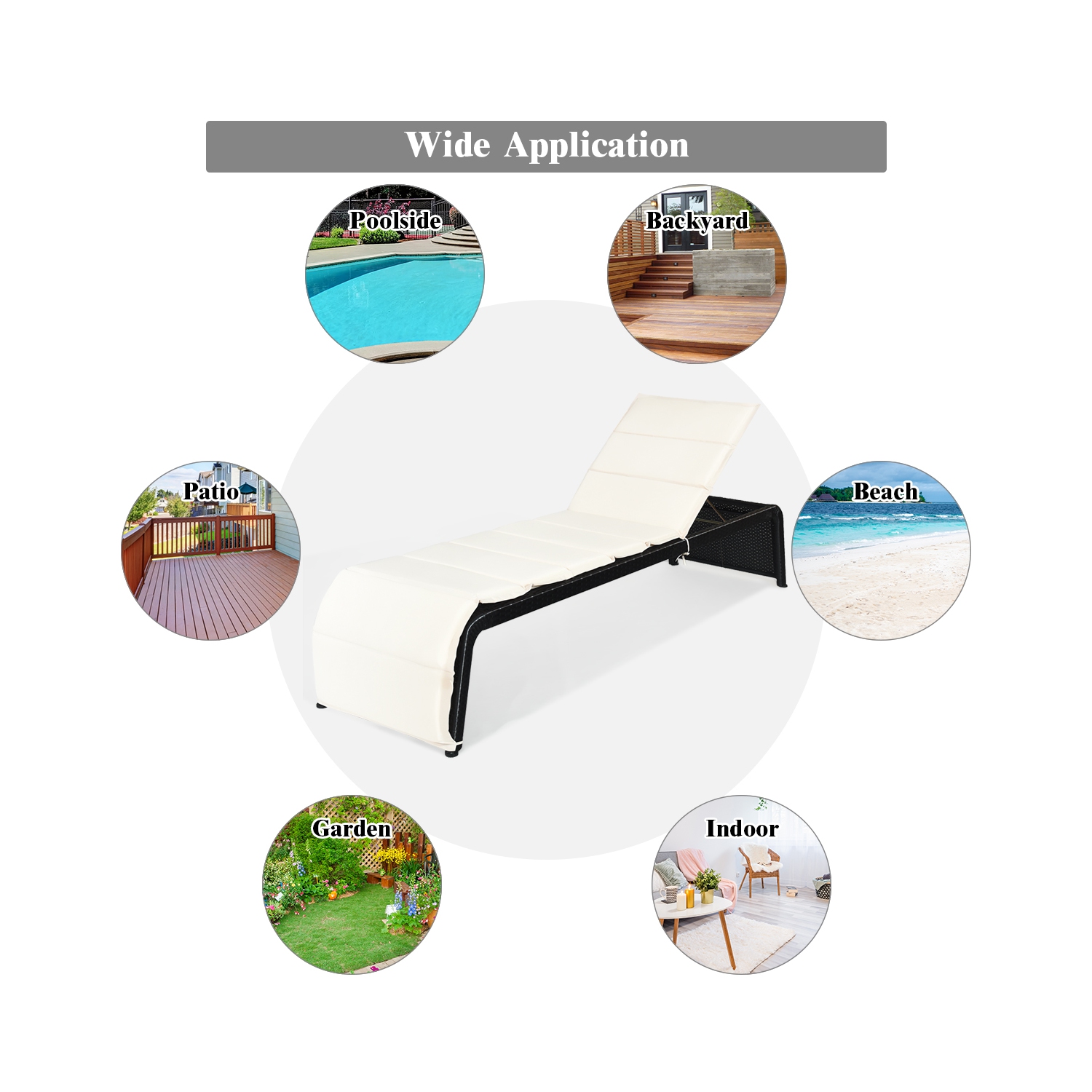 Chaise longue de patio en rotin Dossier réglable Jardin rembourré Costway