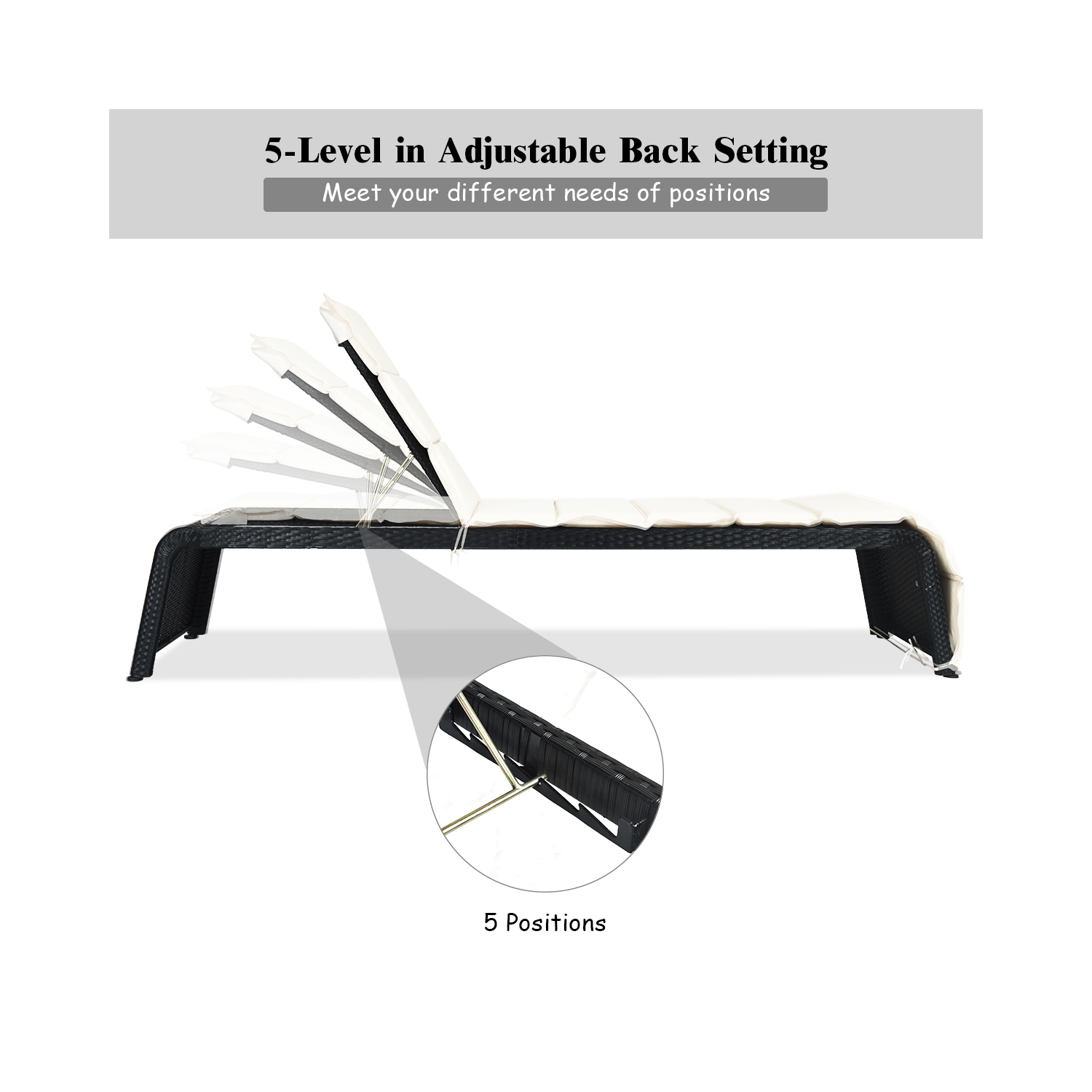 Chaise longue de patio en rotin Dossier réglable Jardin rembourré Costway