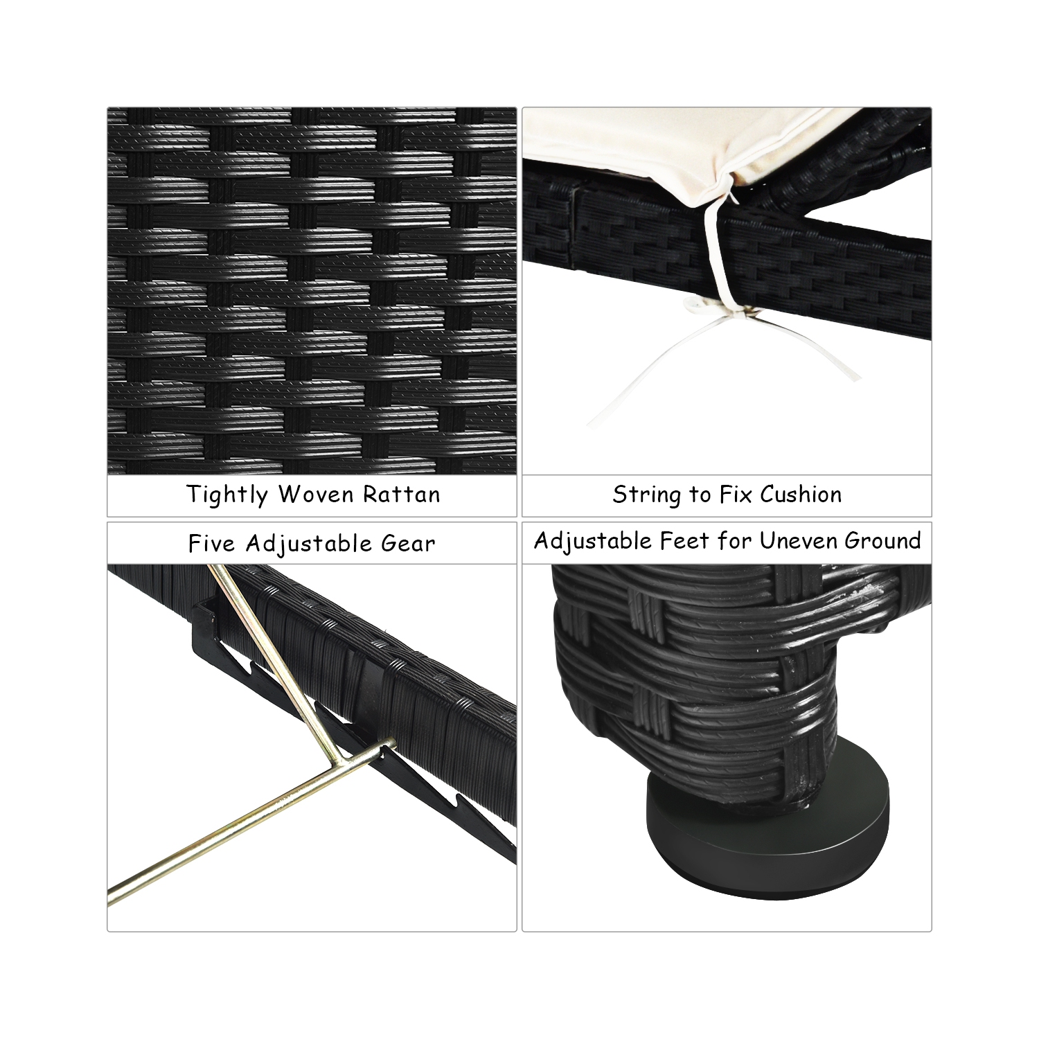 Chaise longue de patio en rotin Dossier réglable Jardin rembourré Costway