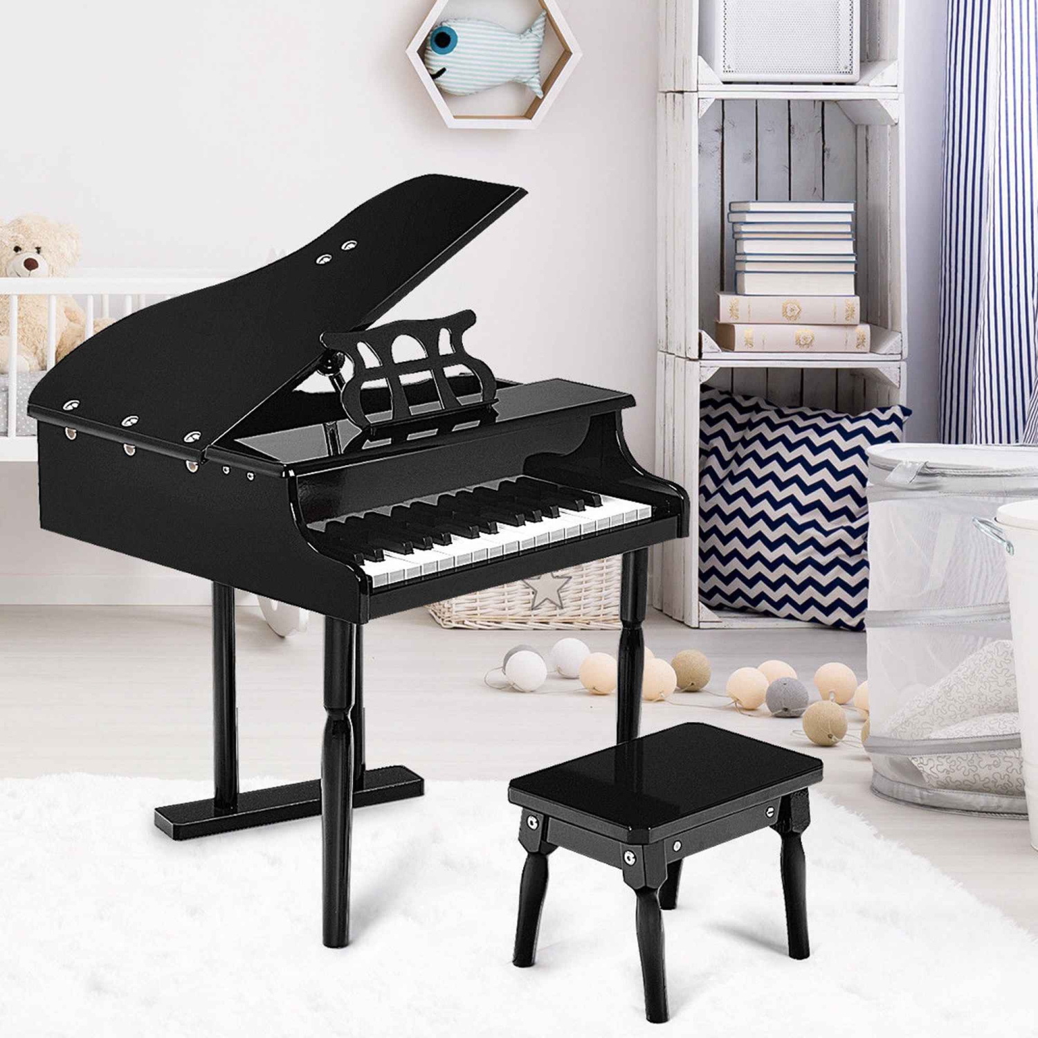 Children 30-Key Piano with Bench – Black