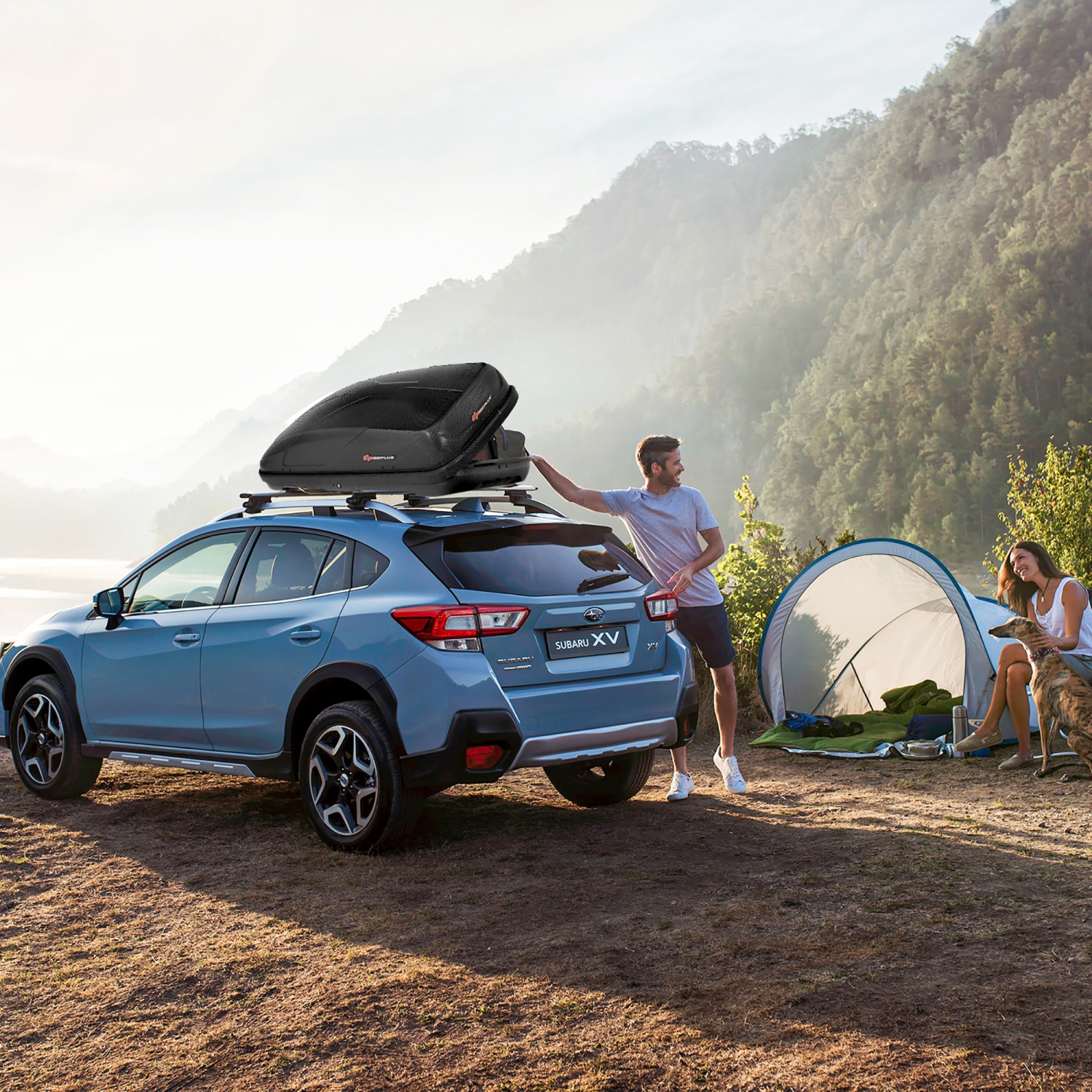 Goplus 14 Cubic Feet Cargo Box Dual-sided Opening Car Roof Box Rack Mount Carrier