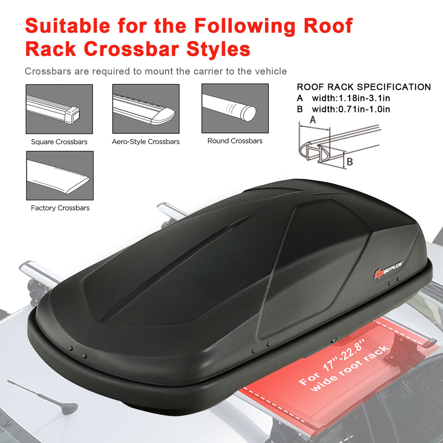 Goplus 14 Cubic Feet Cargo Box Dual-sided Opening Car Roof Box Rack Mount Carrier