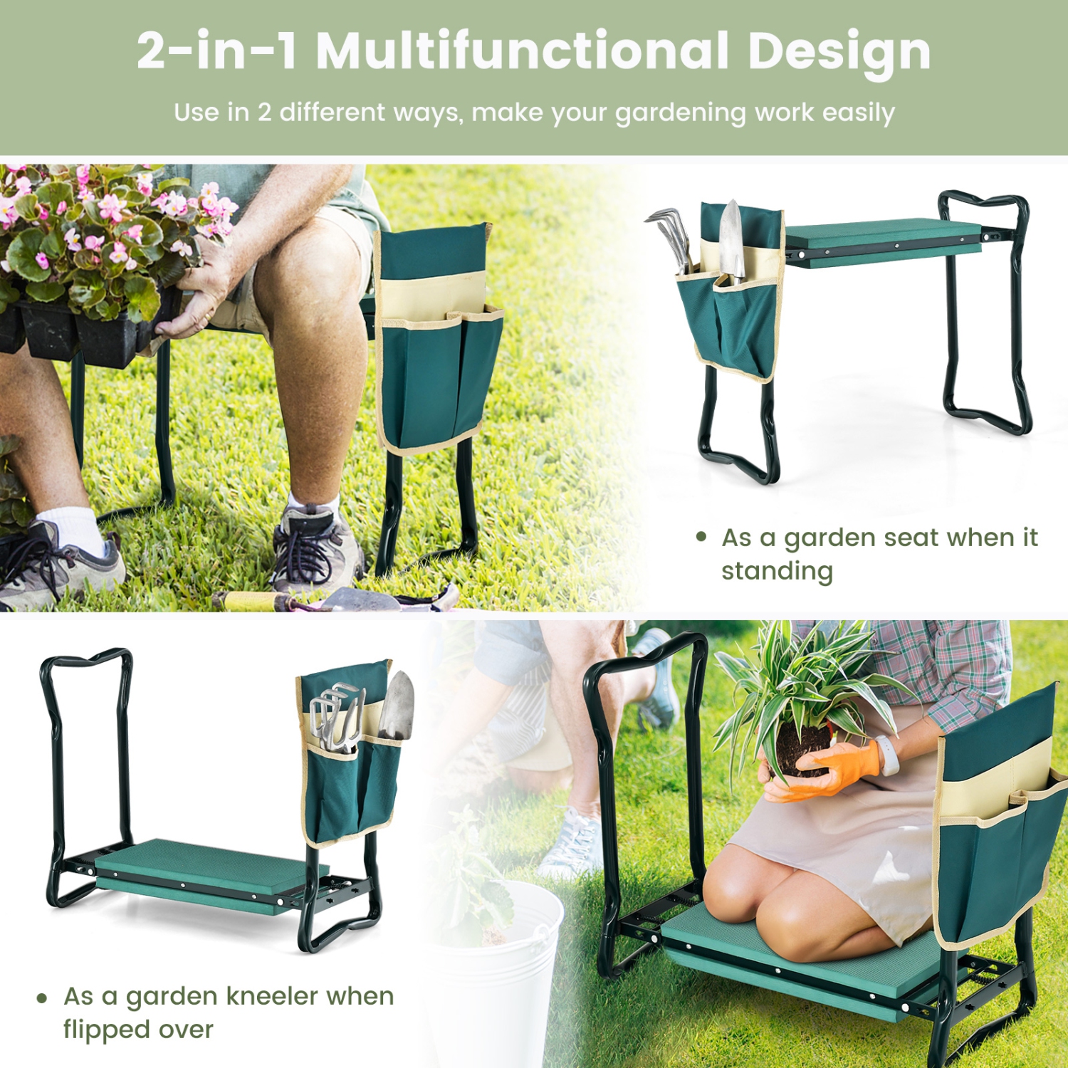 Costway Folding Sturdy Garden Kneeler Gardener Kneeling Pad & Cushion Seat Knee Pad Seat