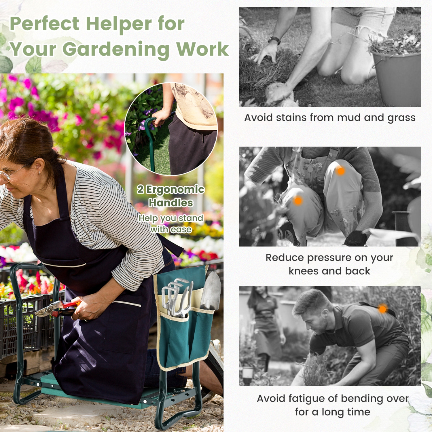 Costway Folding Sturdy Garden Kneeler Gardener Kneeling Pad & Cushion Seat Knee Pad Seat