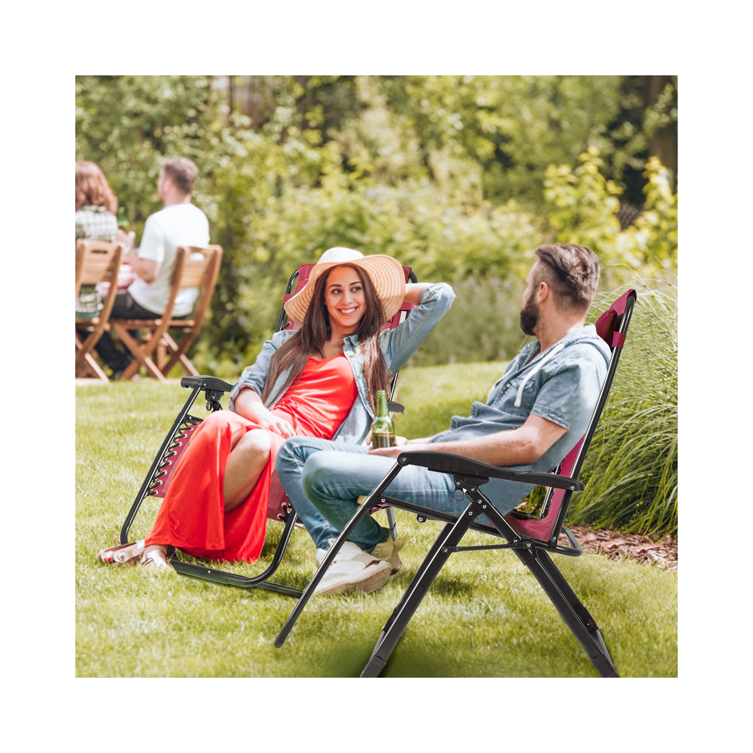 Costway Zero Gravity Chair Oversize Lounge Chair Patio Heavy Duty Folding Recliner Wine