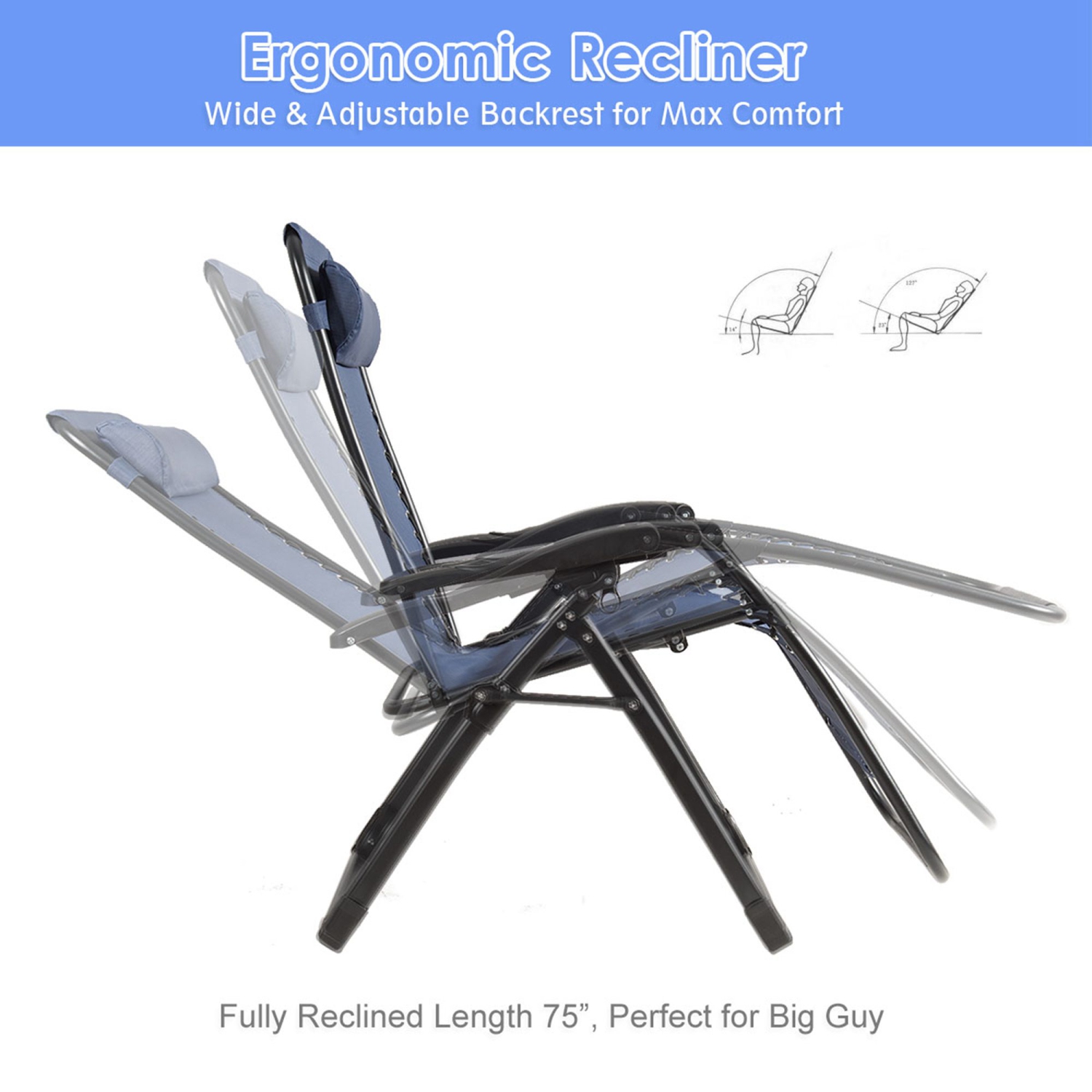 Costway Zero Gravity Chair Oversize Lounge Chair Patio Heavy Duty Folding Recliner Blue