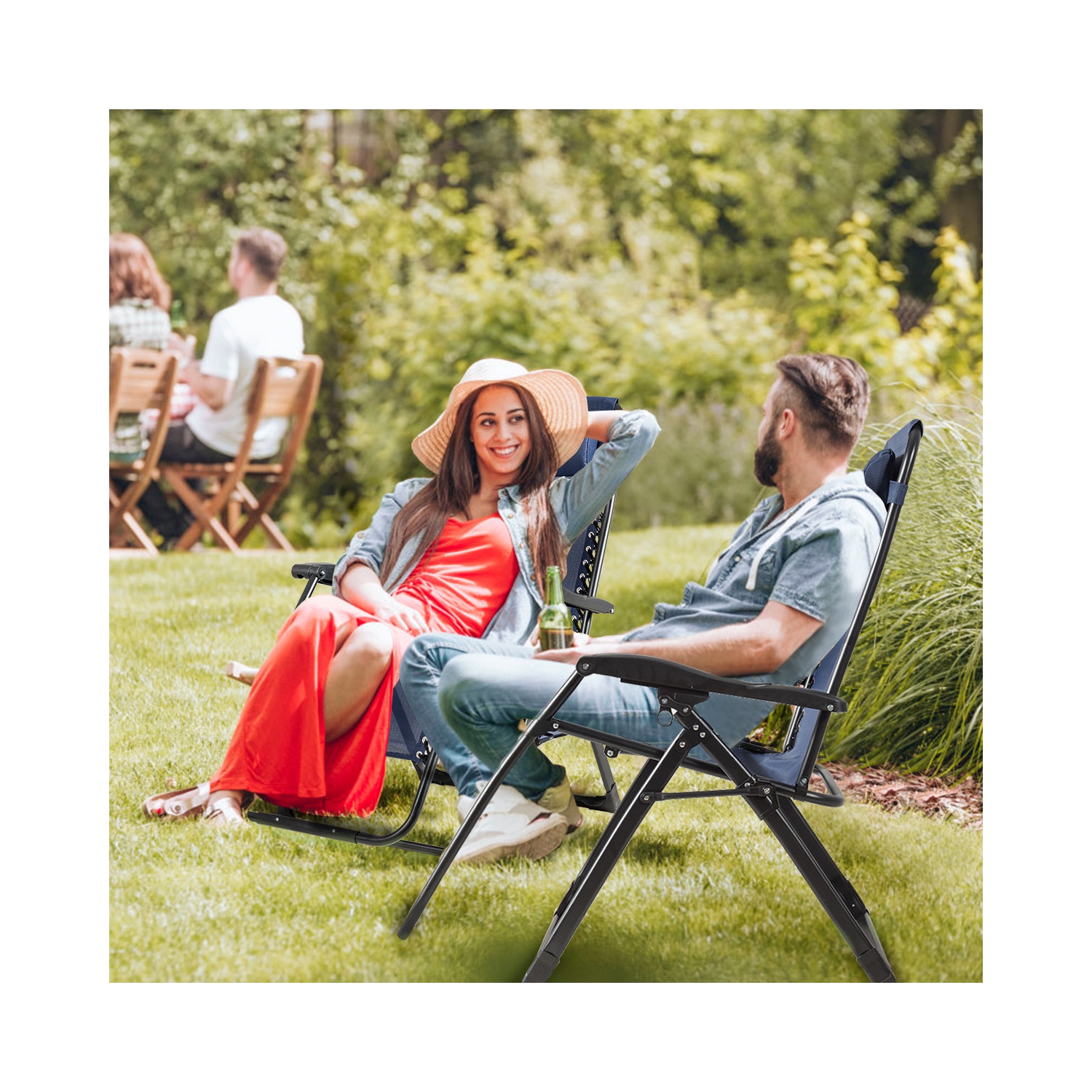 Costway Zero Gravity Chair Oversize Lounge Chair Patio Heavy Duty Folding Recliner Blue